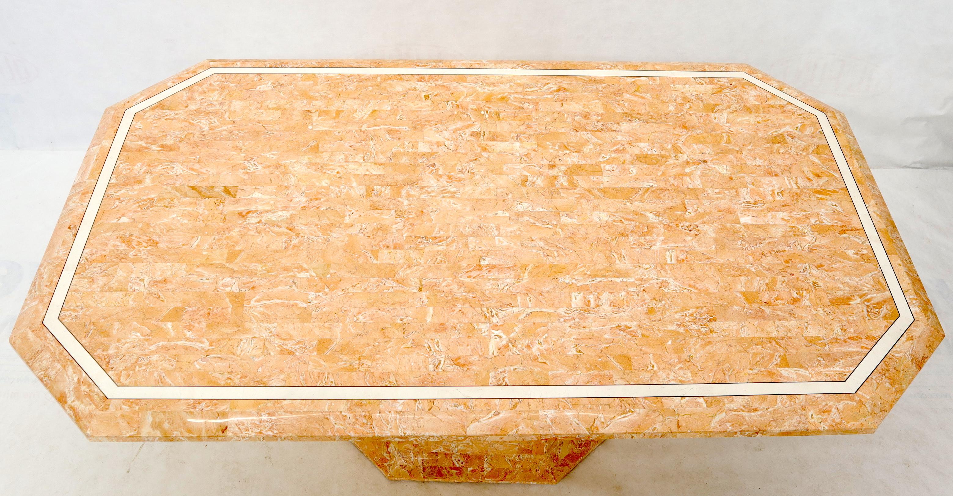 Tessellated Red & White Marble Tile Single Pedestal Rectangular Dining Table In Excellent Condition For Sale In Rockaway, NJ