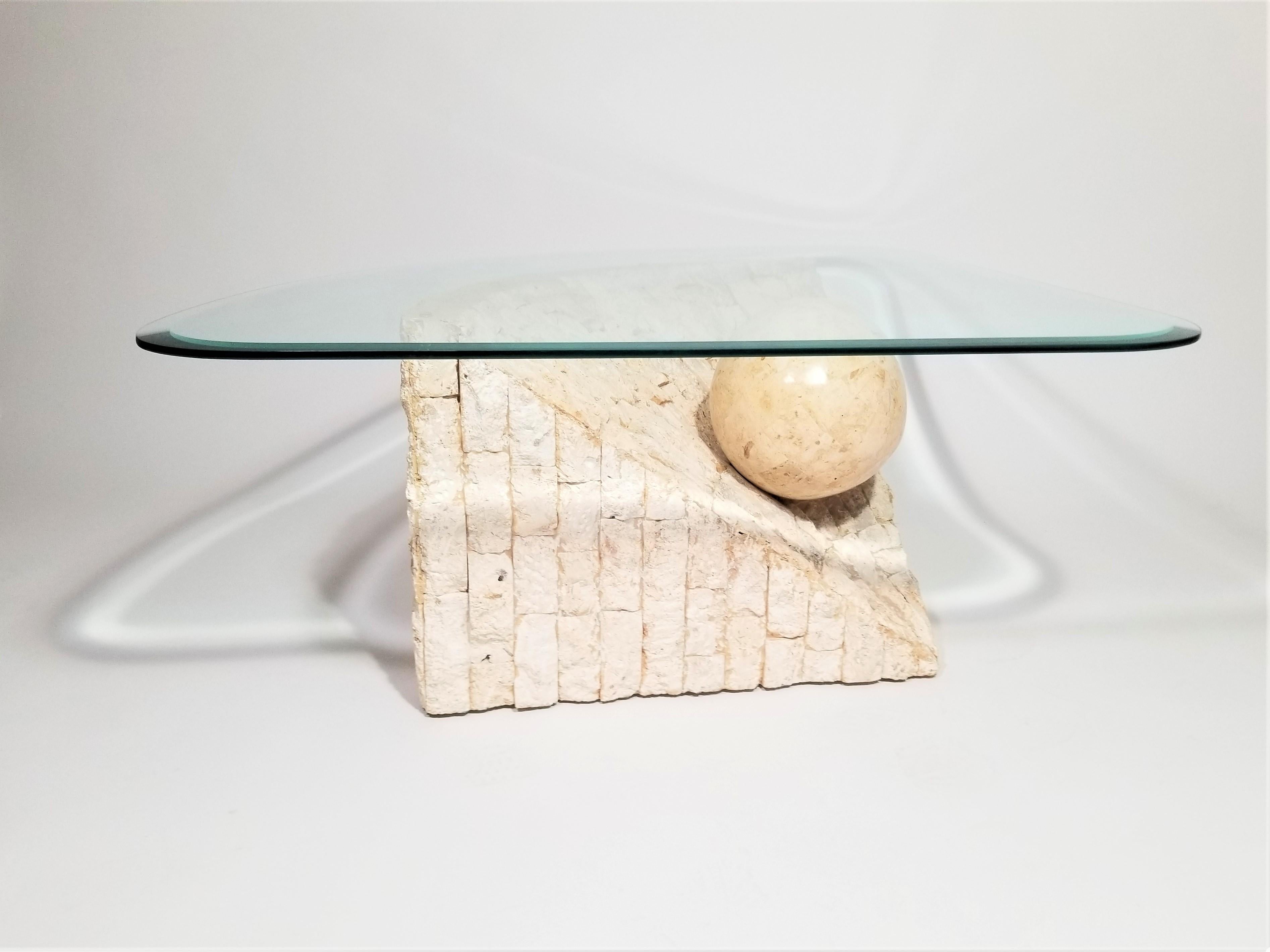 Tessellated Sculptural Glass and Stone Geometric Coffee Table or End Table 11