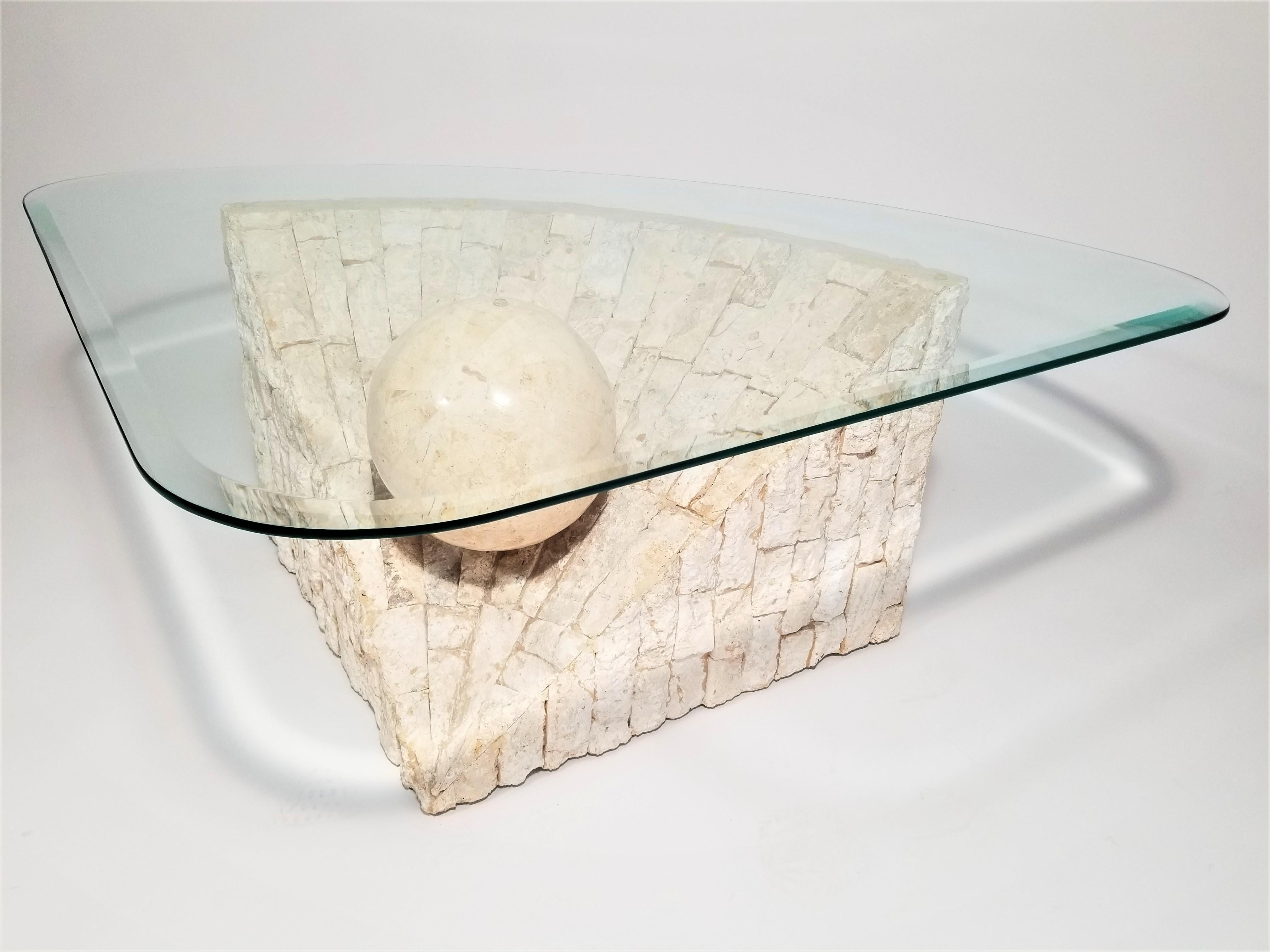Tessellated Sculptural Glass and Stone Geometric Coffee Table or End Table 12