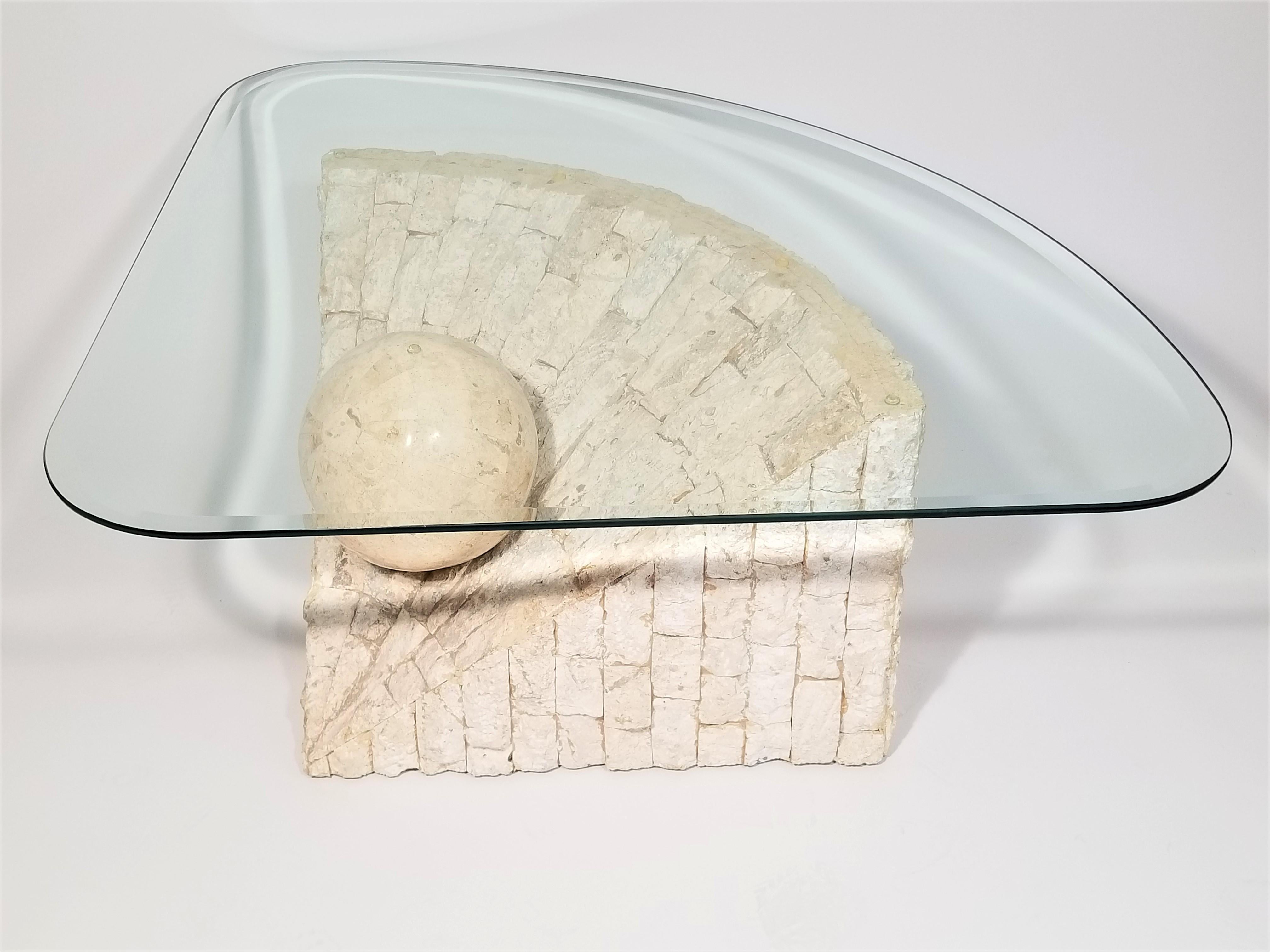 Tessellated Sculptural Glass and Stone Geometric Coffee Table or End Table In Excellent Condition In New York, NY
