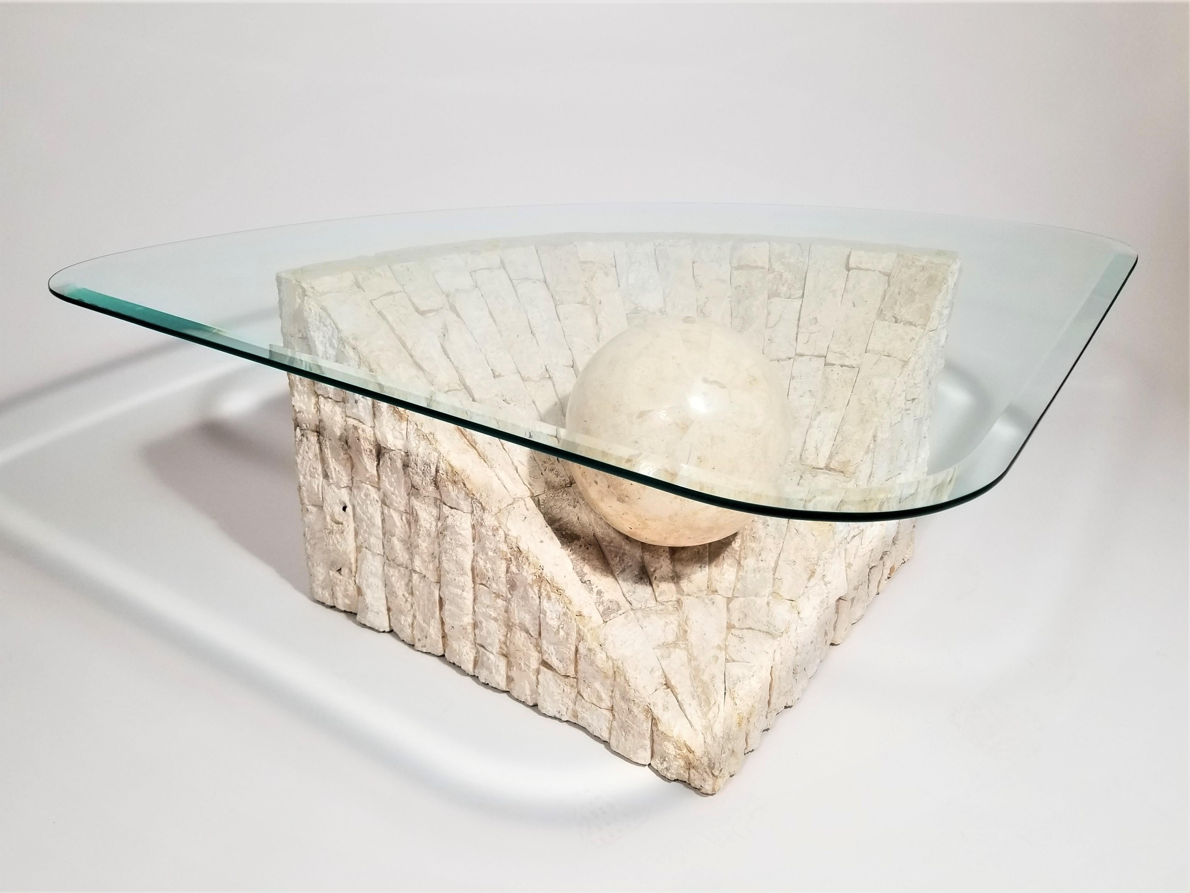 Tessellated Sculptural Glass and Stone Geometric Coffee Table or End Table 3