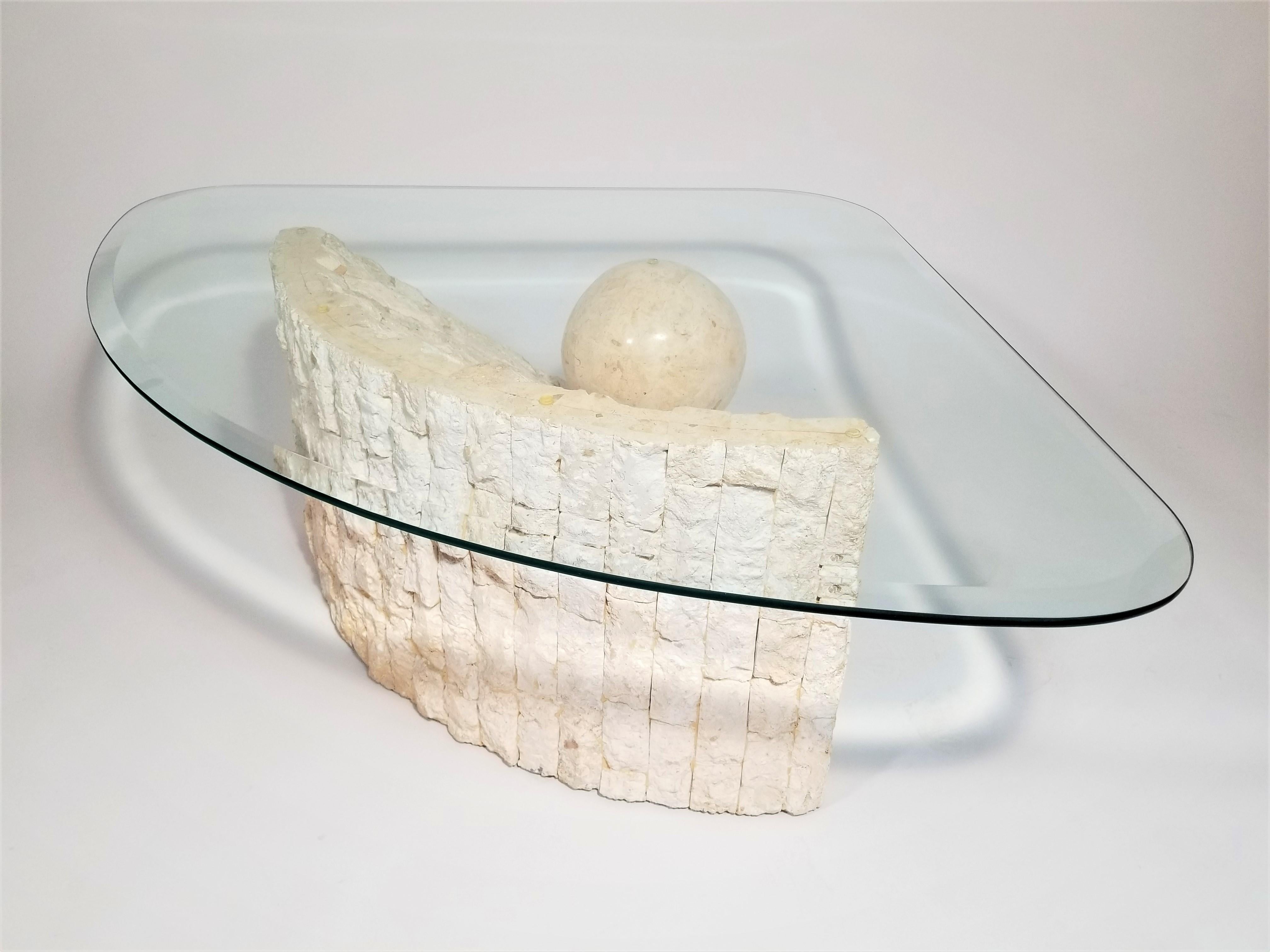 Tessellated Sculptural Glass and Stone Geometric Coffee Table or End Table 5