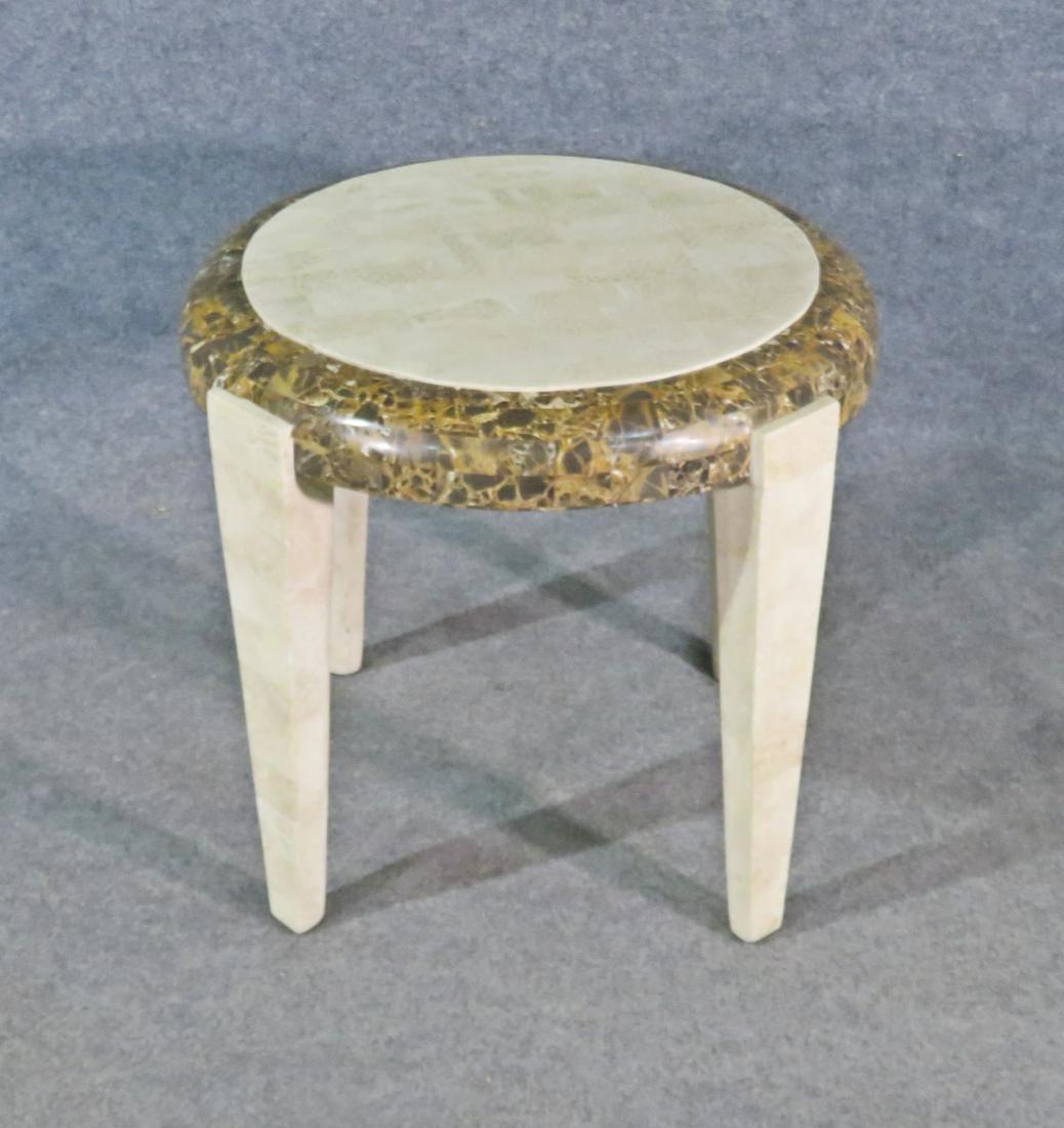 Full of vintage flair, this side table styled after Enrique Garcel uses contrasting patterns of tessellated stone to stand out anywhere. Please confirm item location with seller (NY/NJ).