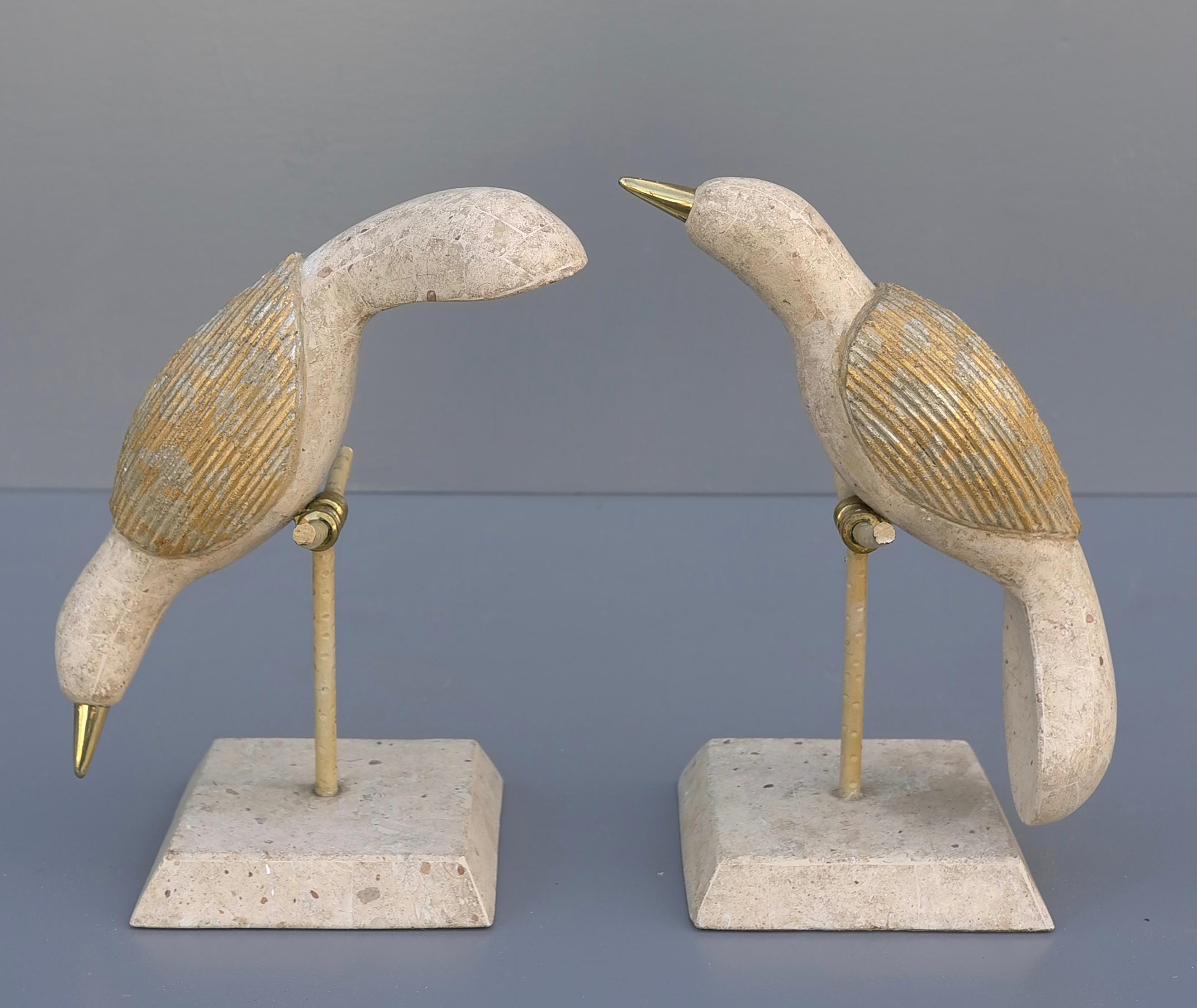 Tessellated Stone and Brass Birds Abstract Sculptures by Maitland Smith 1970's For Sale 4