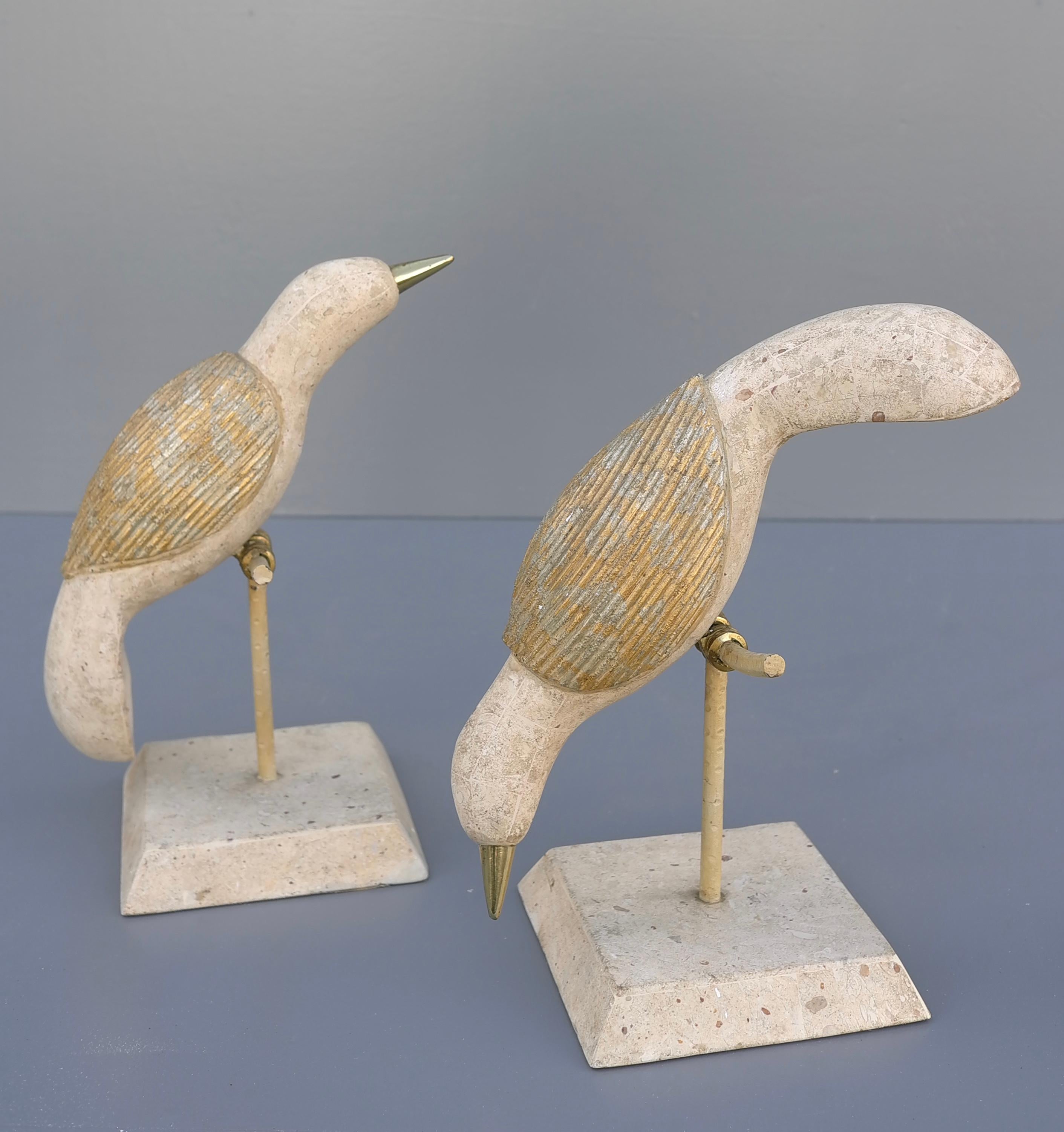 Philippine Tessellated Stone and Brass Birds Abstract Sculptures by Maitland Smith 1970's For Sale