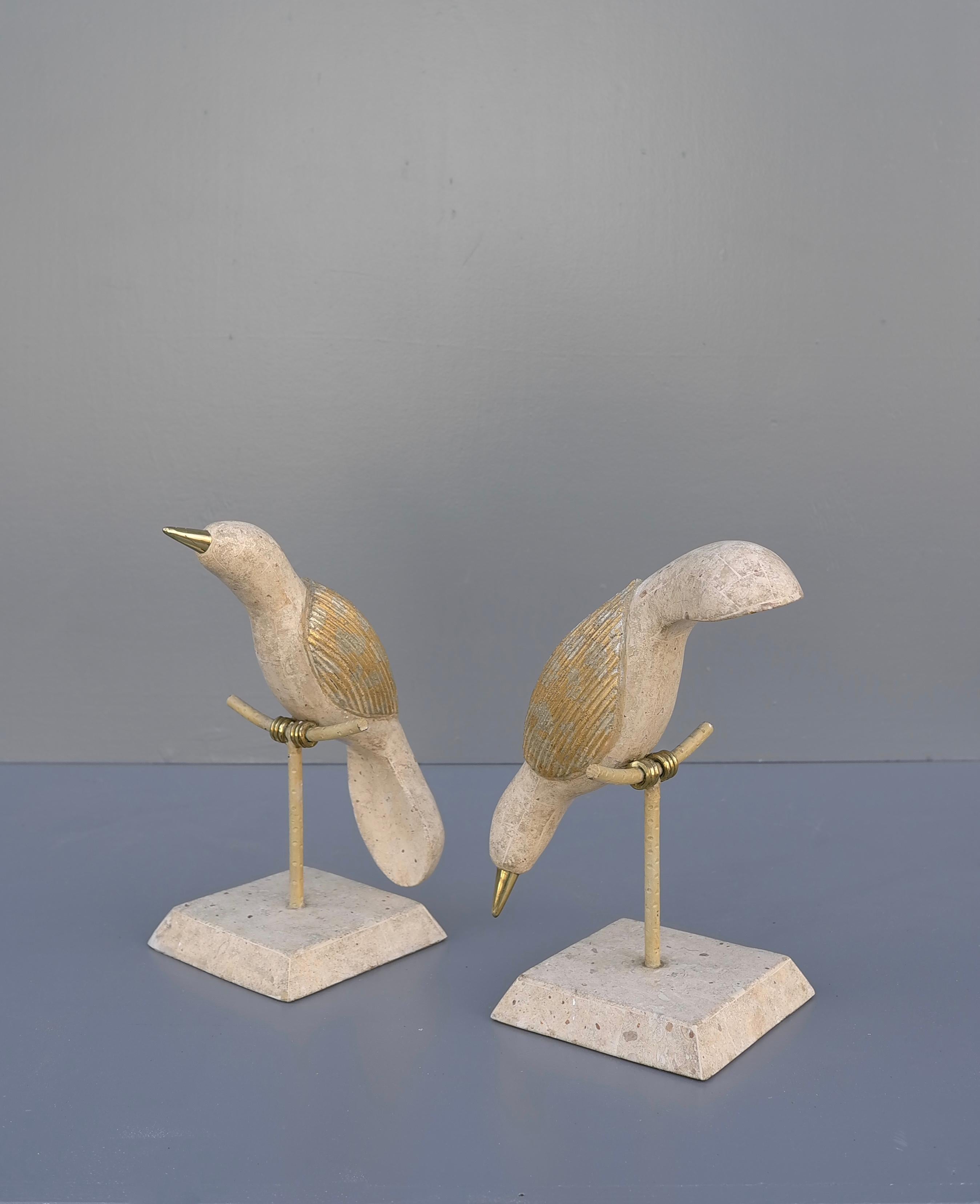 Tessellated Stone and Brass Birds Abstract Sculptures by Maitland Smith 1970's For Sale 1