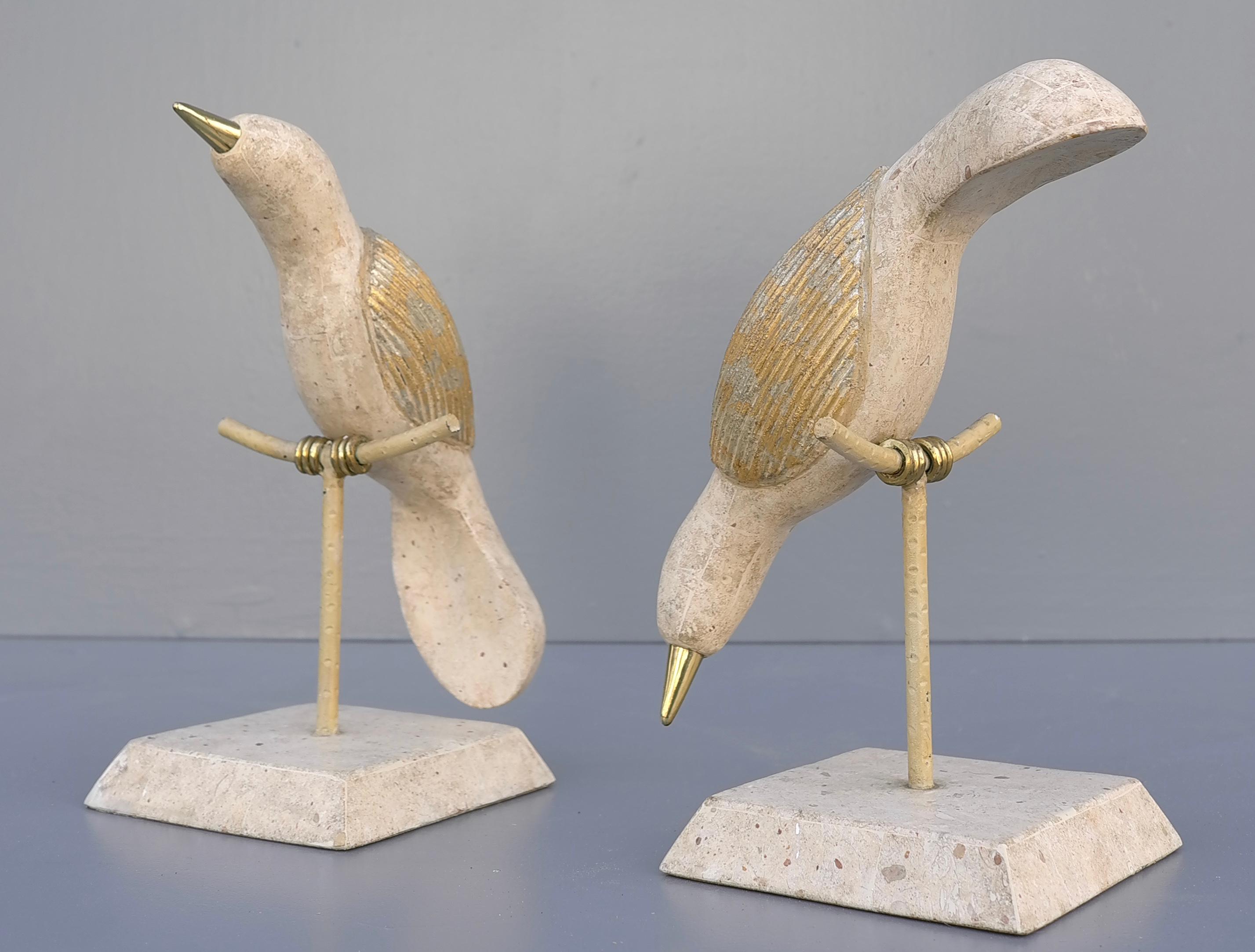 Tessellated Stone and Brass Birds Abstract Sculptures by Maitland Smith 1970's For Sale 3