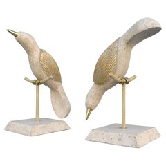 Tessellated Stone and Brass Birds Abstract Sculptures by Maitland Smith 1970's