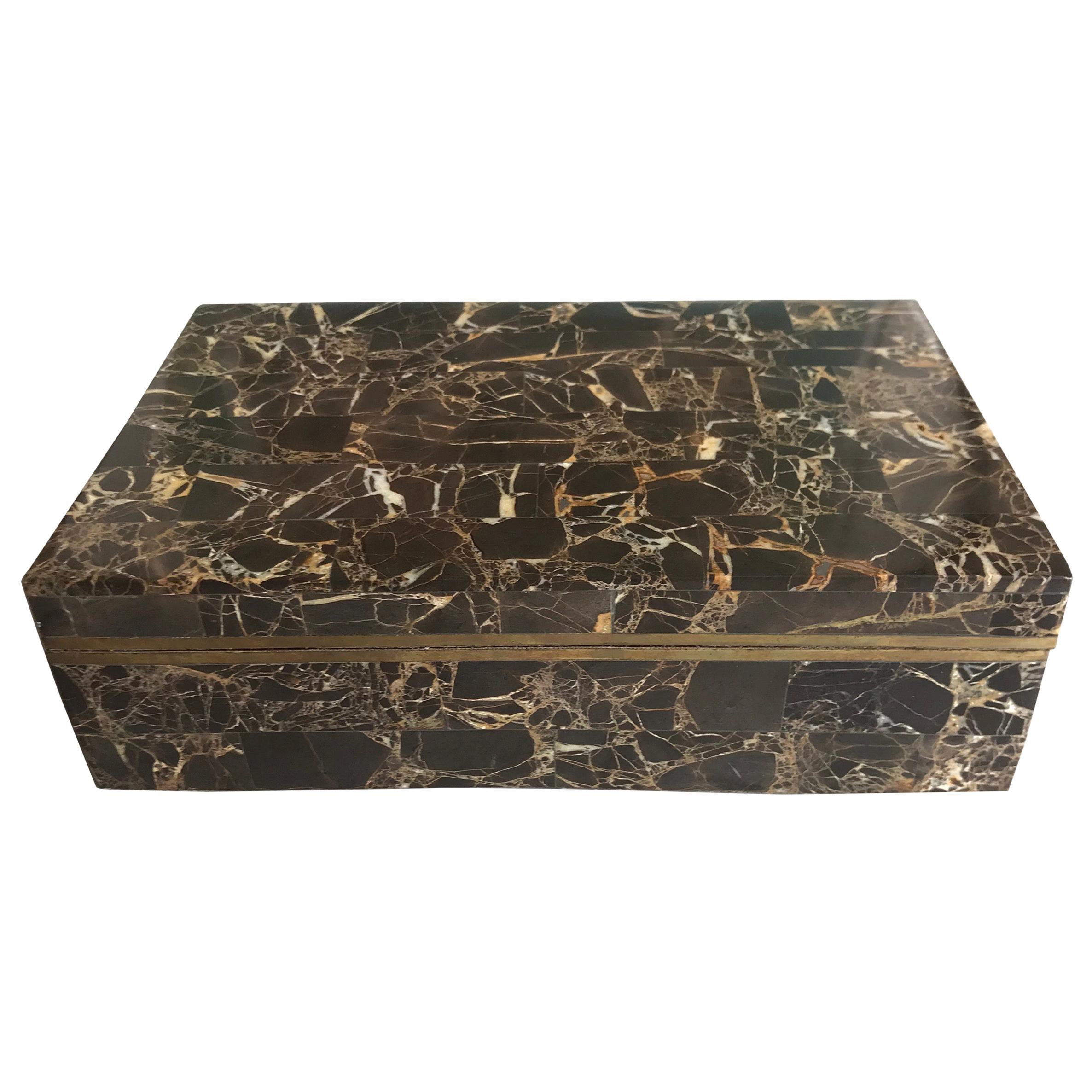 Tessellated Stone and Brass Box