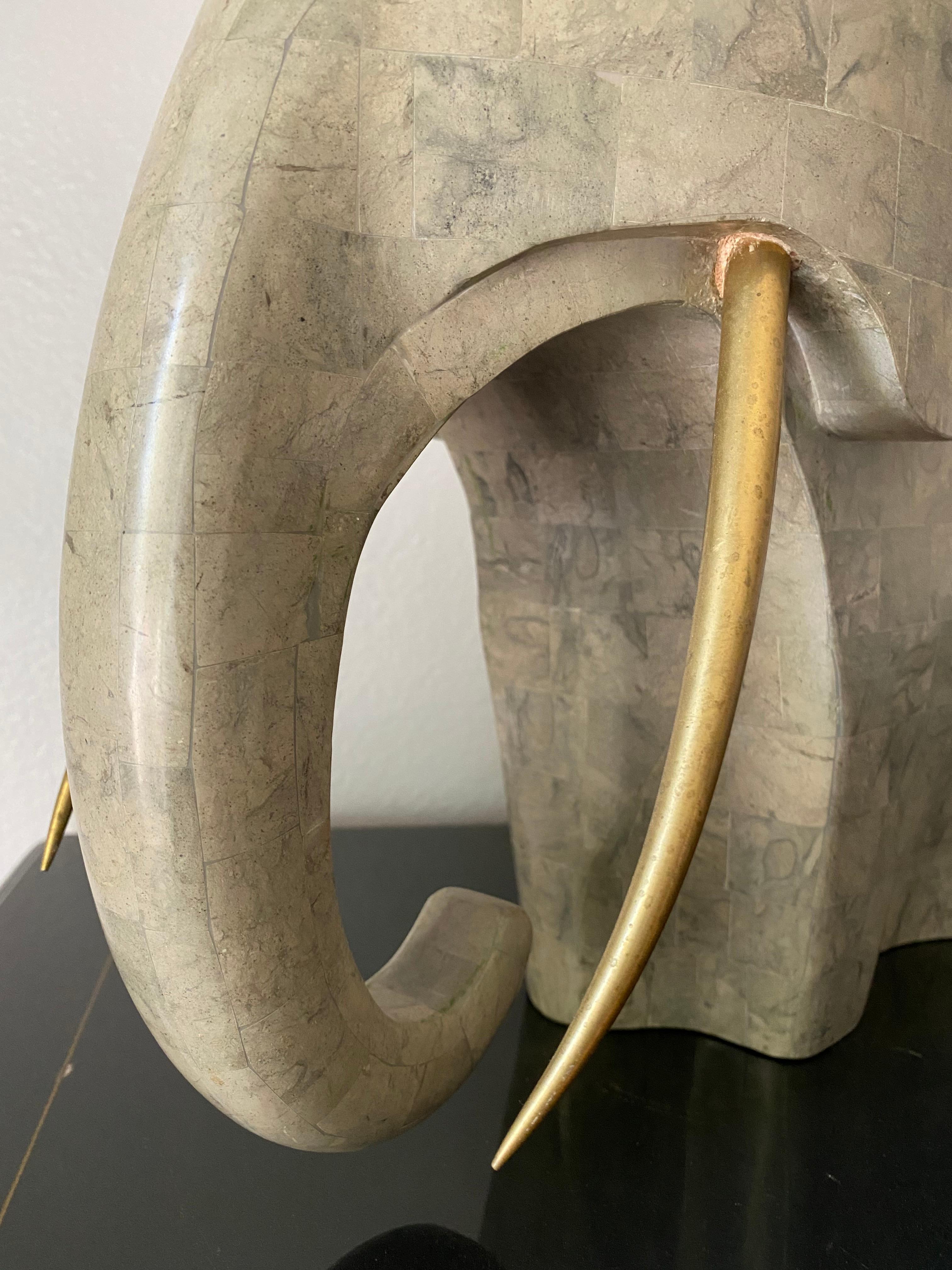 Tessellated Stone and Brass Elephant Sculpture 1
