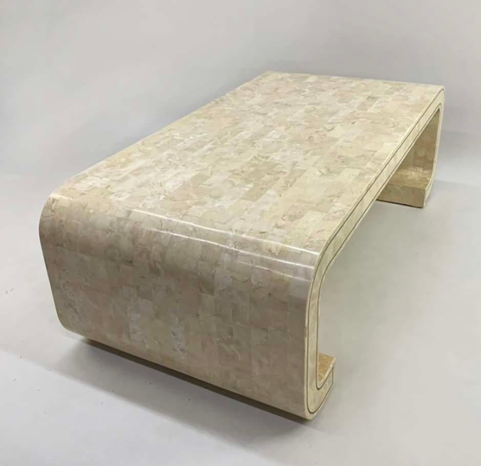 Tessellated Stone and Brass Inlay Coffee Table Attributed to Maitland Smith For Sale 5