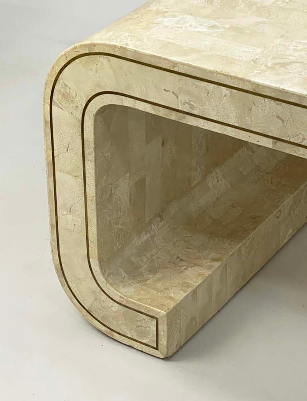 Mid-Century Modern Tessellated Stone and Brass Inlay Coffee Table Attributed to Maitland Smith For Sale