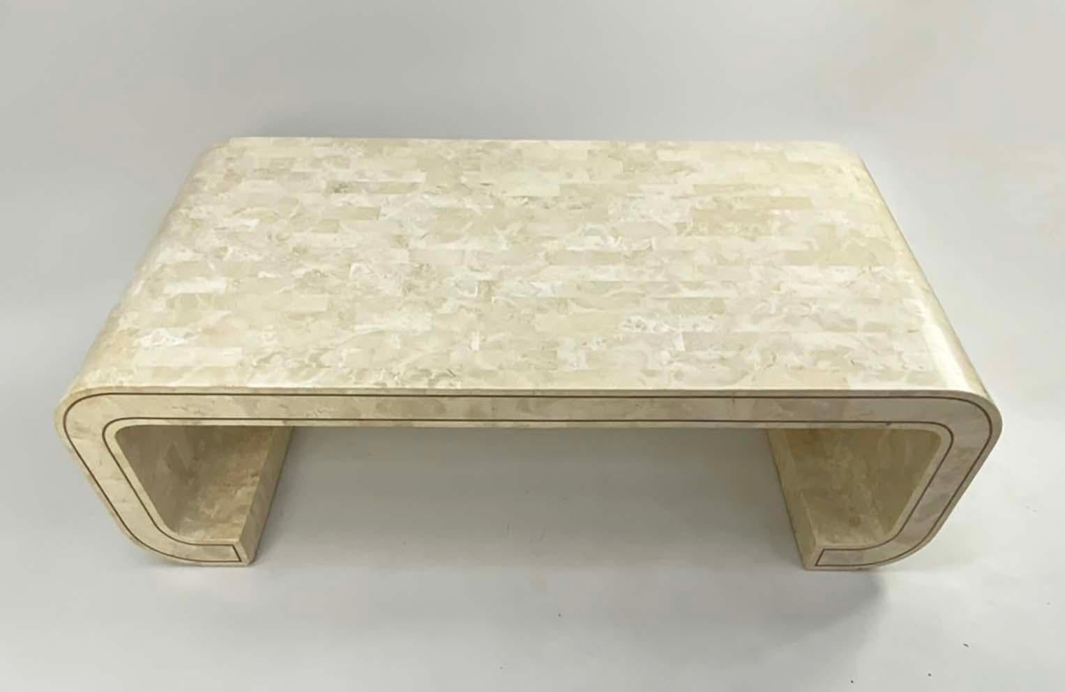 American Tessellated Stone and Brass Inlay Coffee Table Attributed to Maitland Smith For Sale