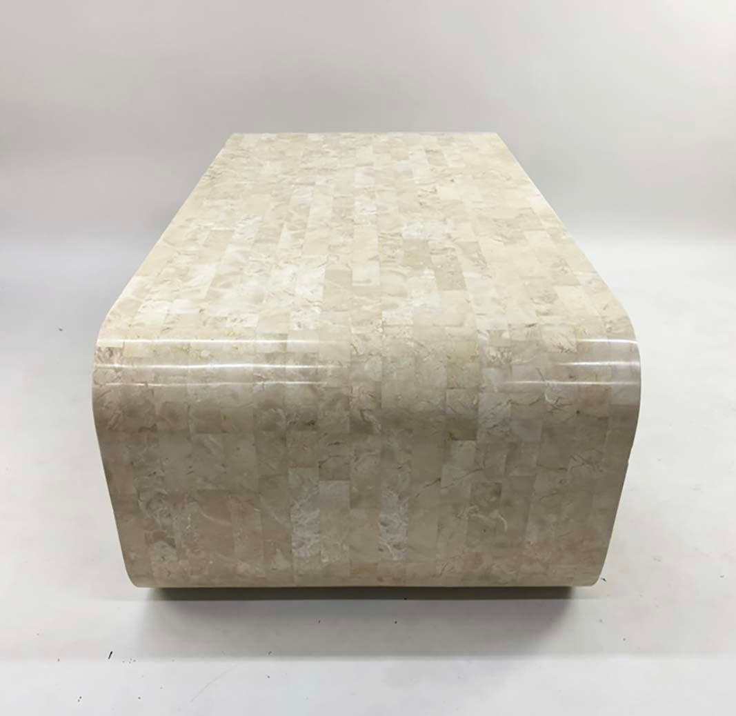 Late 20th Century Tessellated Stone and Brass Inlay Coffee Table Attributed to Maitland Smith For Sale