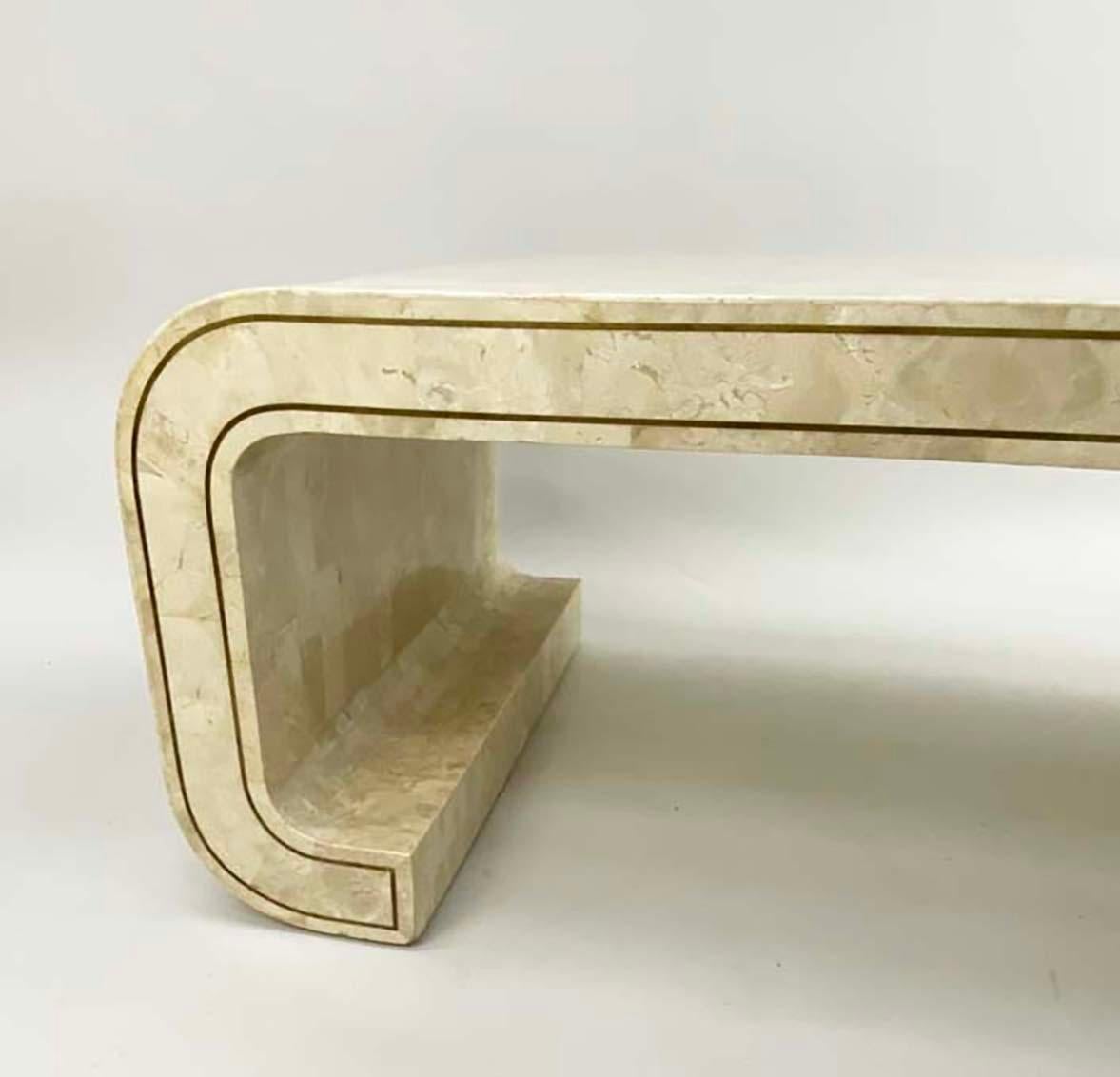 Tessellated Stone and Brass Inlay Coffee Table Attributed to Maitland Smith For Sale 1