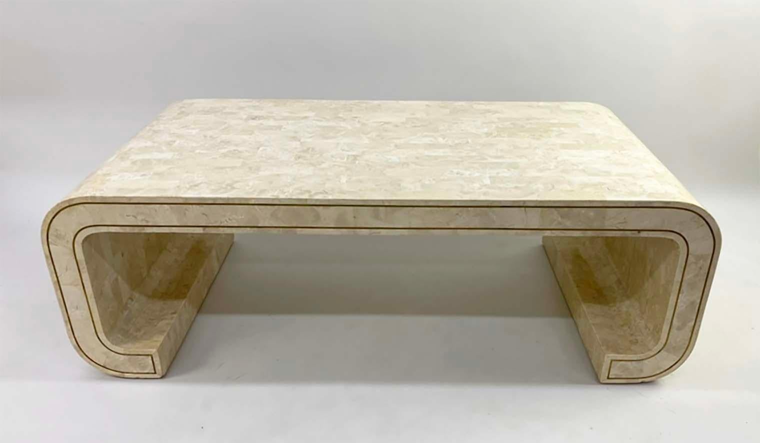 Tessellated Stone and Brass Inlay Coffee Table Attributed to Maitland Smith For Sale 3