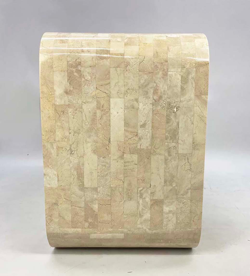 Mid-Century Modern Tessellated Stone and Brass Inlay Console Table Attributed to Maitland Smith For Sale
