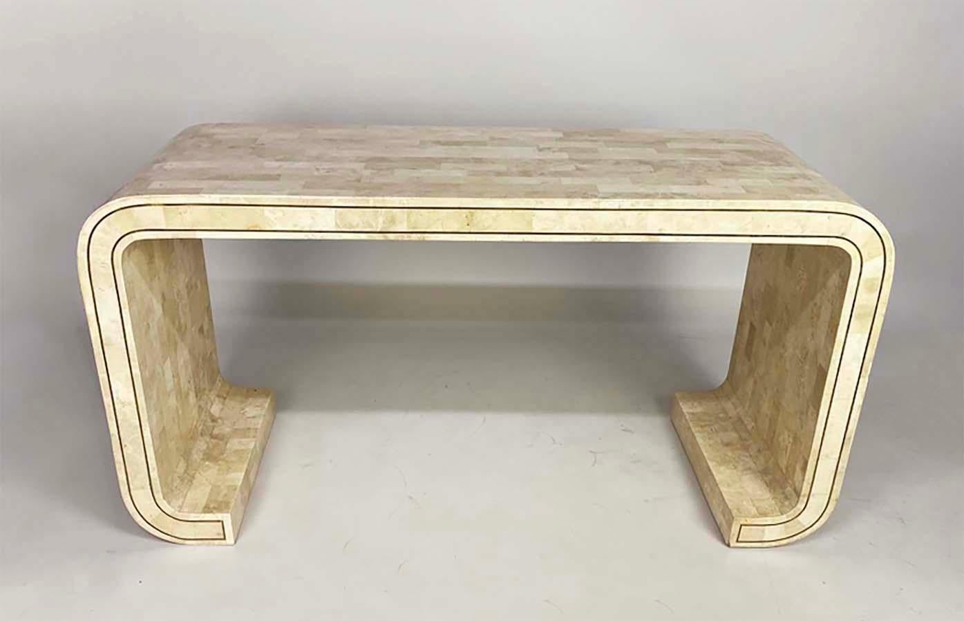 Tessellated Stone and Brass Inlay Console Table Attributed to Maitland Smith In Good Condition For Sale In Minneapolis, MN