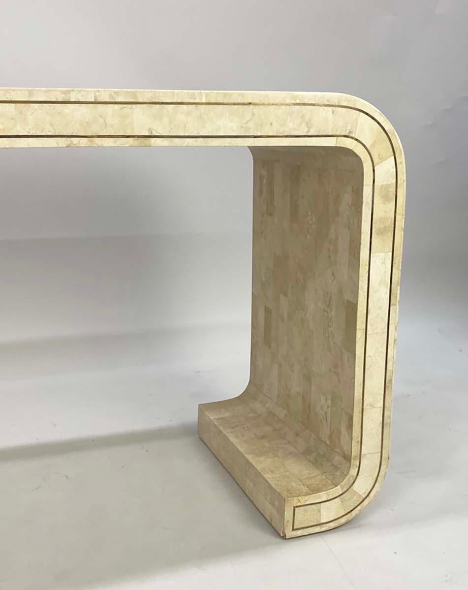 Tessellated Stone and Brass Inlay Console Table Attributed to Maitland Smith For Sale 1