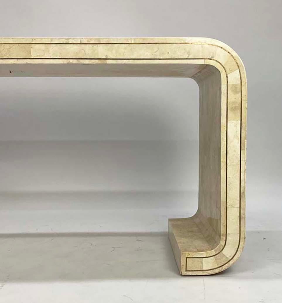 Tessellated Stone and Brass Inlay Console Table Attributed to Maitland Smith For Sale 2