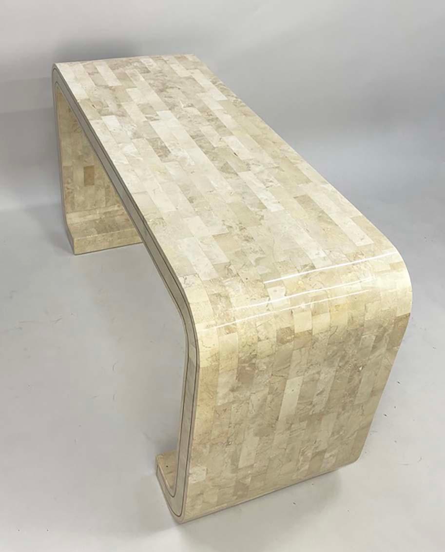 Tessellated Stone and Brass Inlay Console Table Attributed to Maitland Smith For Sale 3