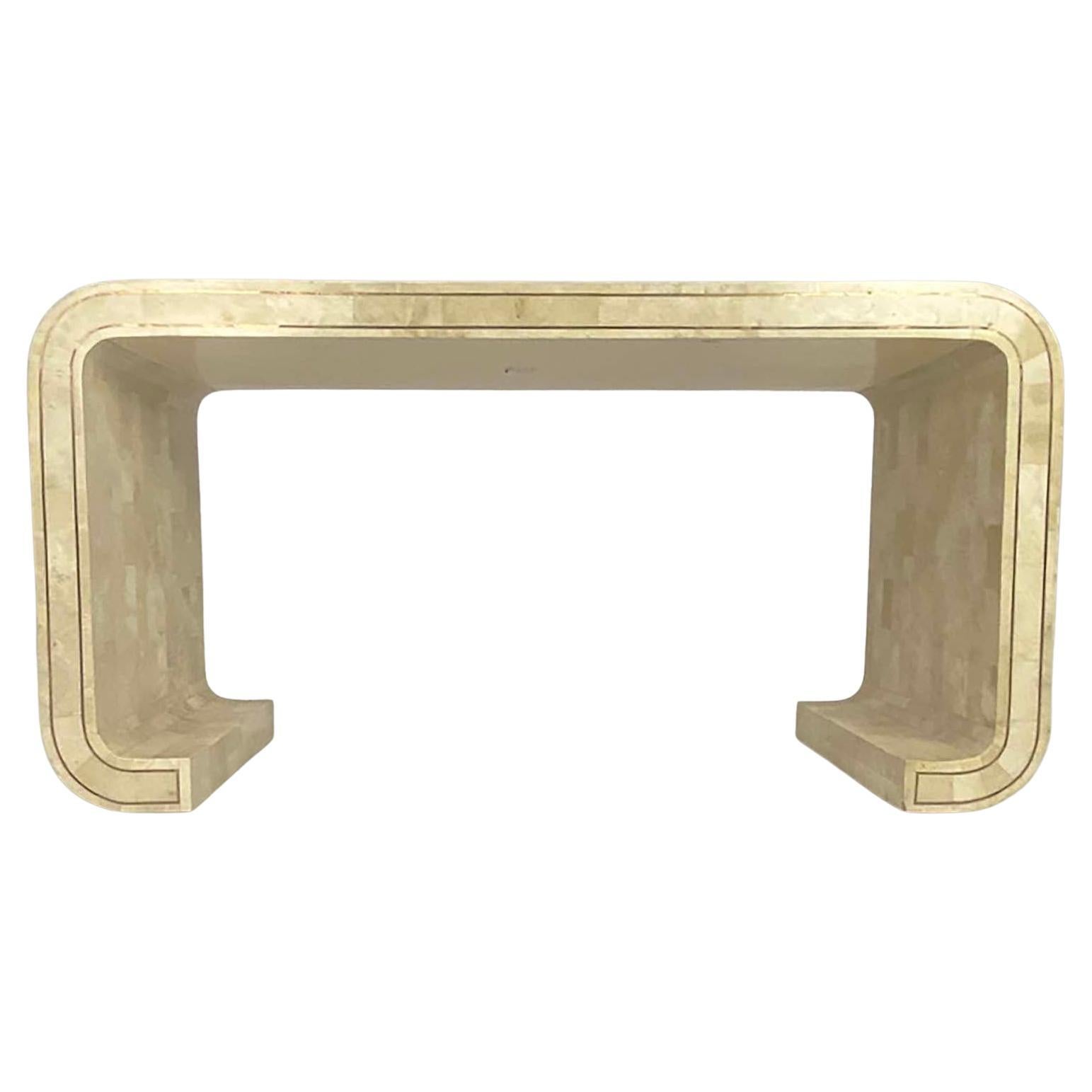 Tessellated Stone and Brass Inlay Console Table Attributed to Maitland Smith