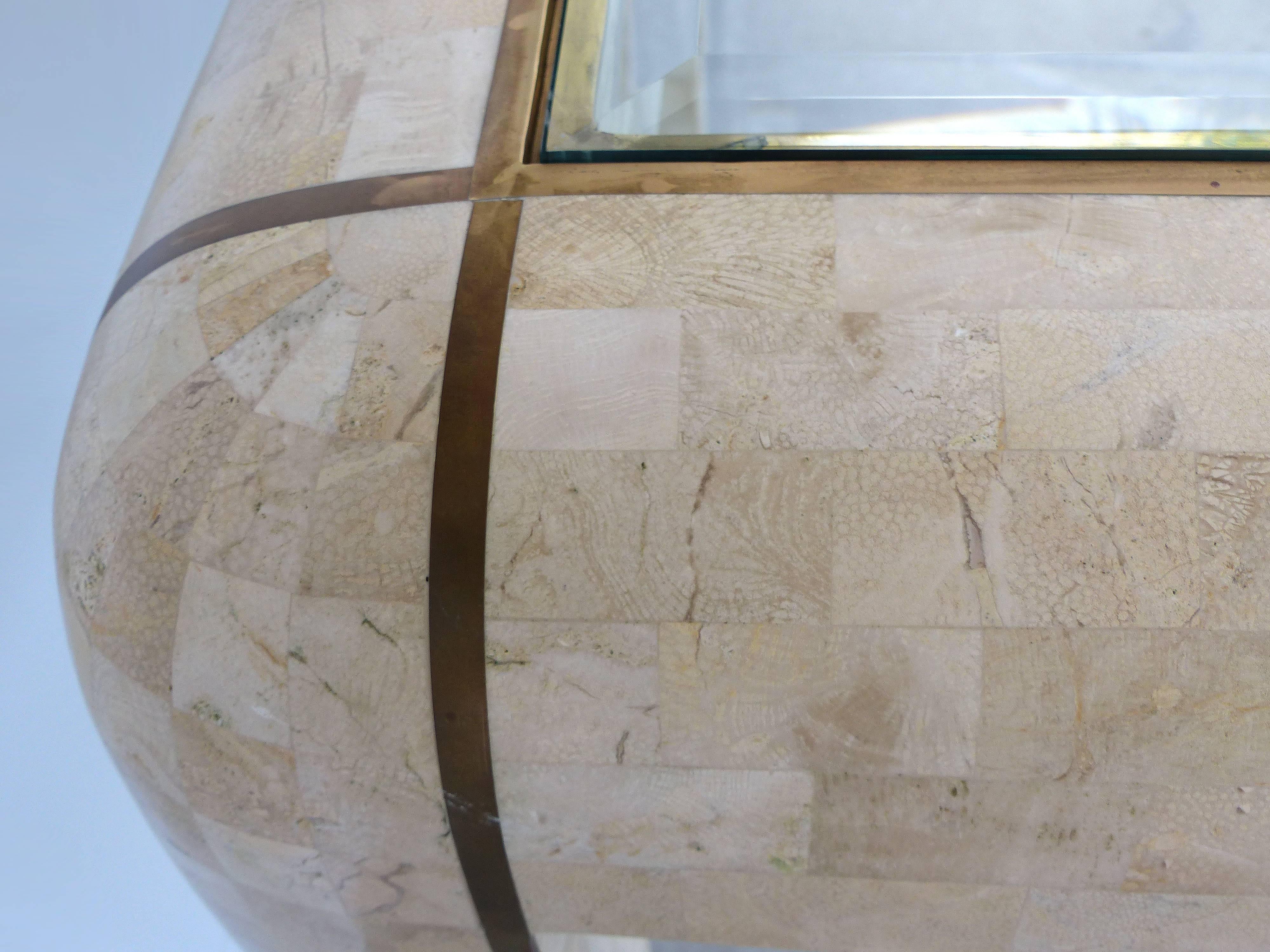 Brass Vintage Tessellated Stone Dining Game Table, Maitland Smith Attributed For Sale