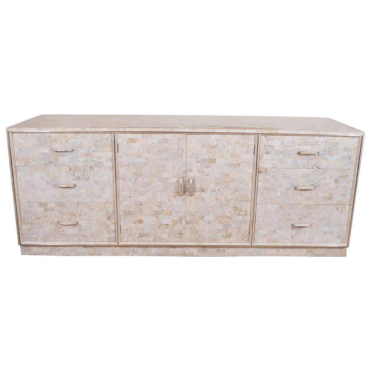 Tessellated stone and brass sideboard. For Sale