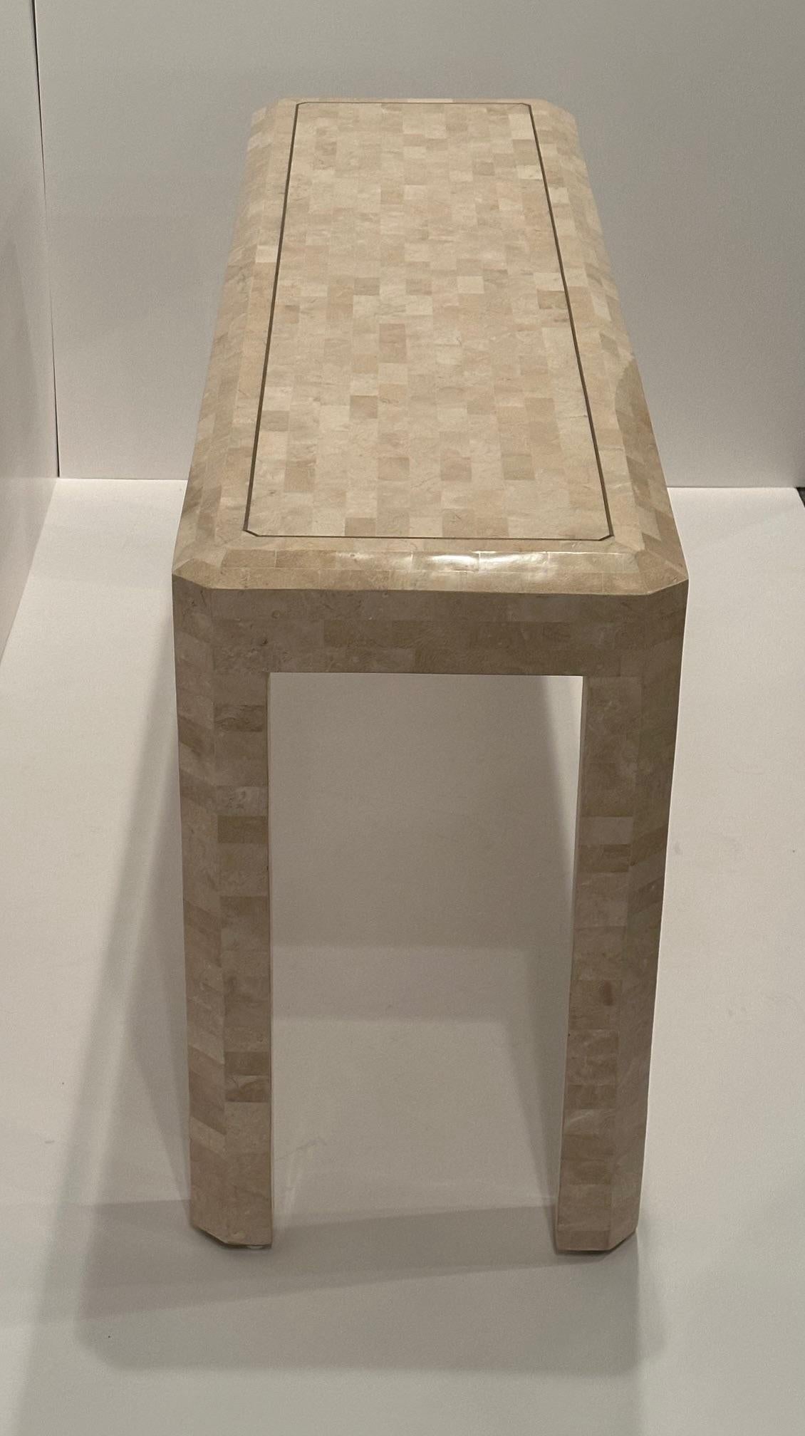 Tessellated Stone and Inlaid Brass Console For Sale 4