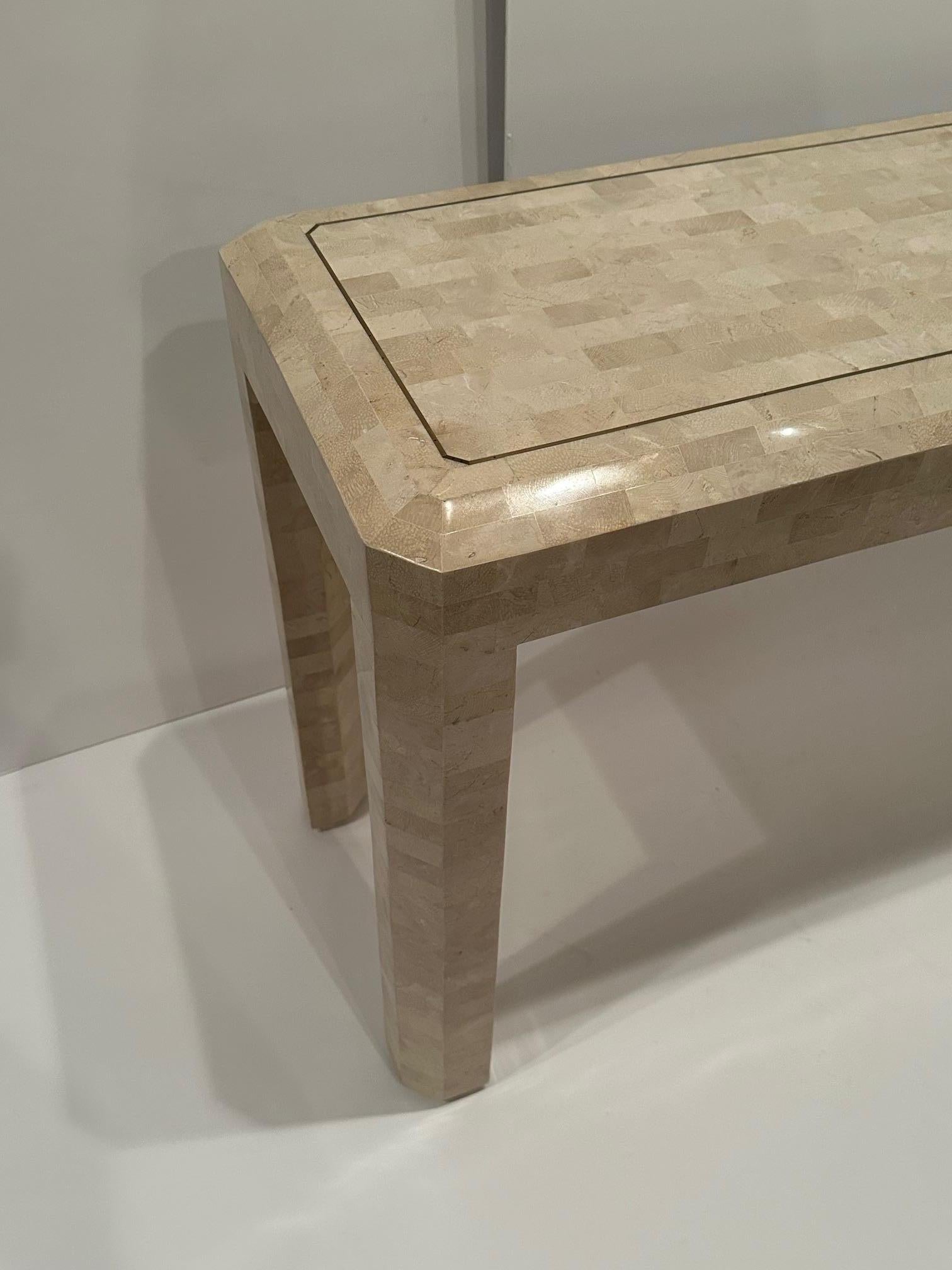 Mid-Century Modern Tessellated Stone and Inlaid Brass Console For Sale