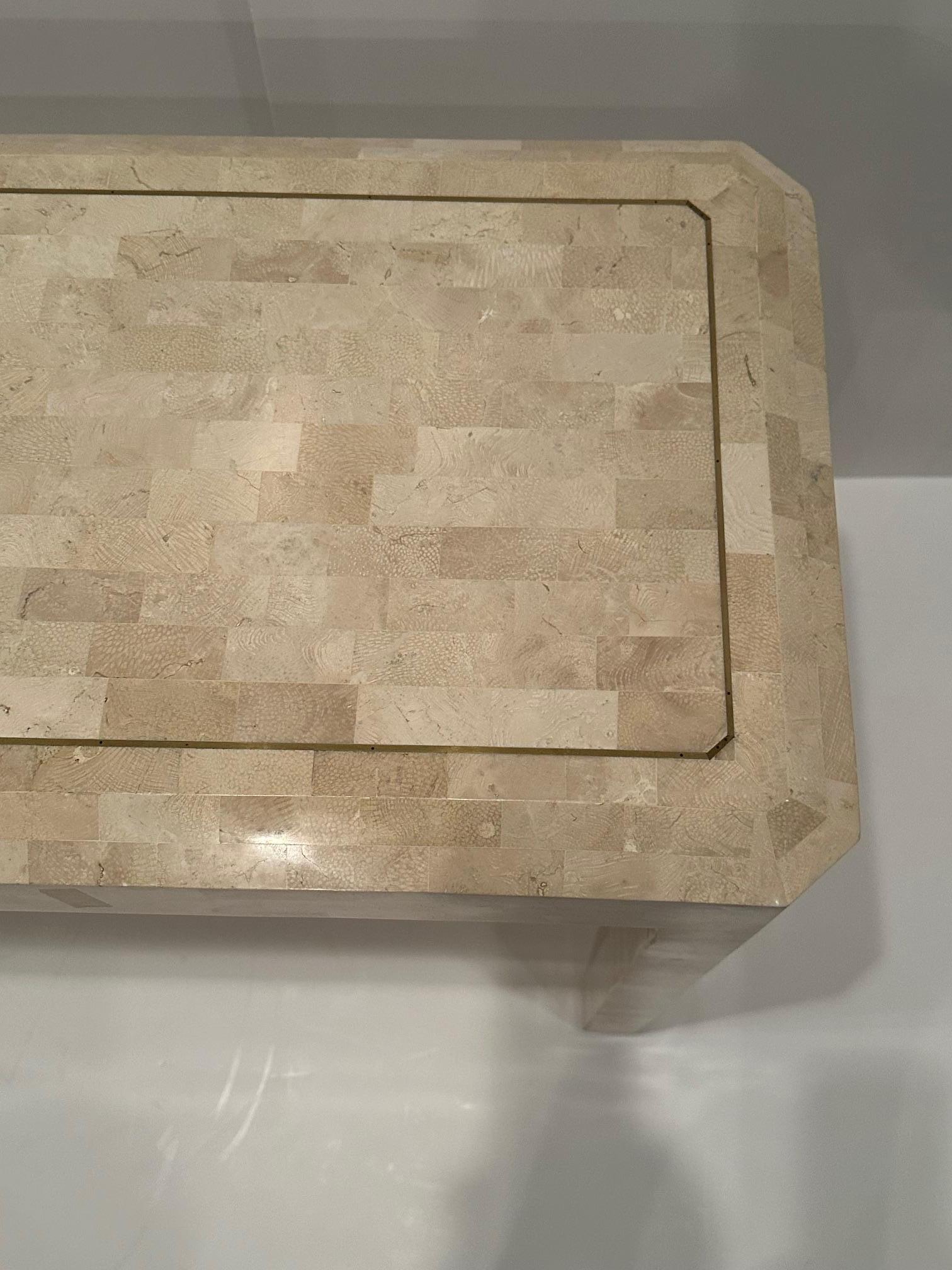 Philippine Tessellated Stone and Inlaid Brass Console For Sale