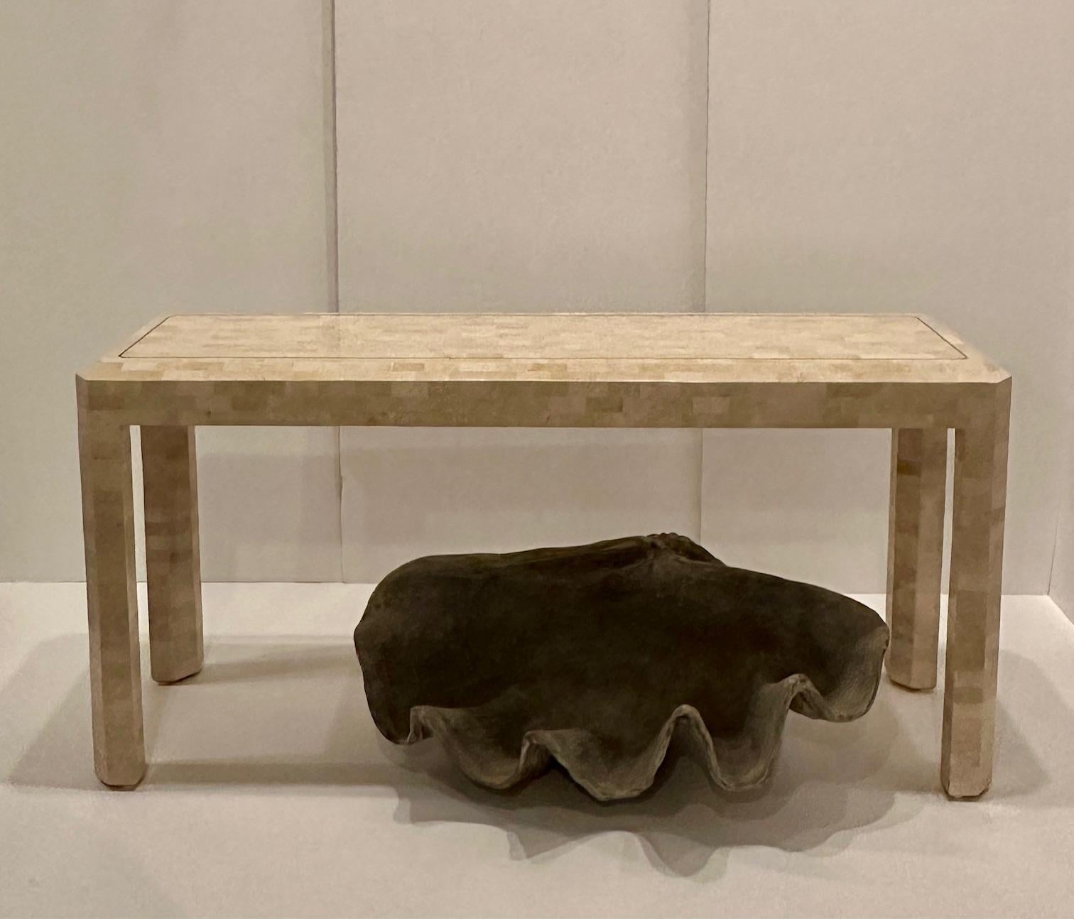 Late 20th Century Tessellated Stone and Inlaid Brass Console For Sale