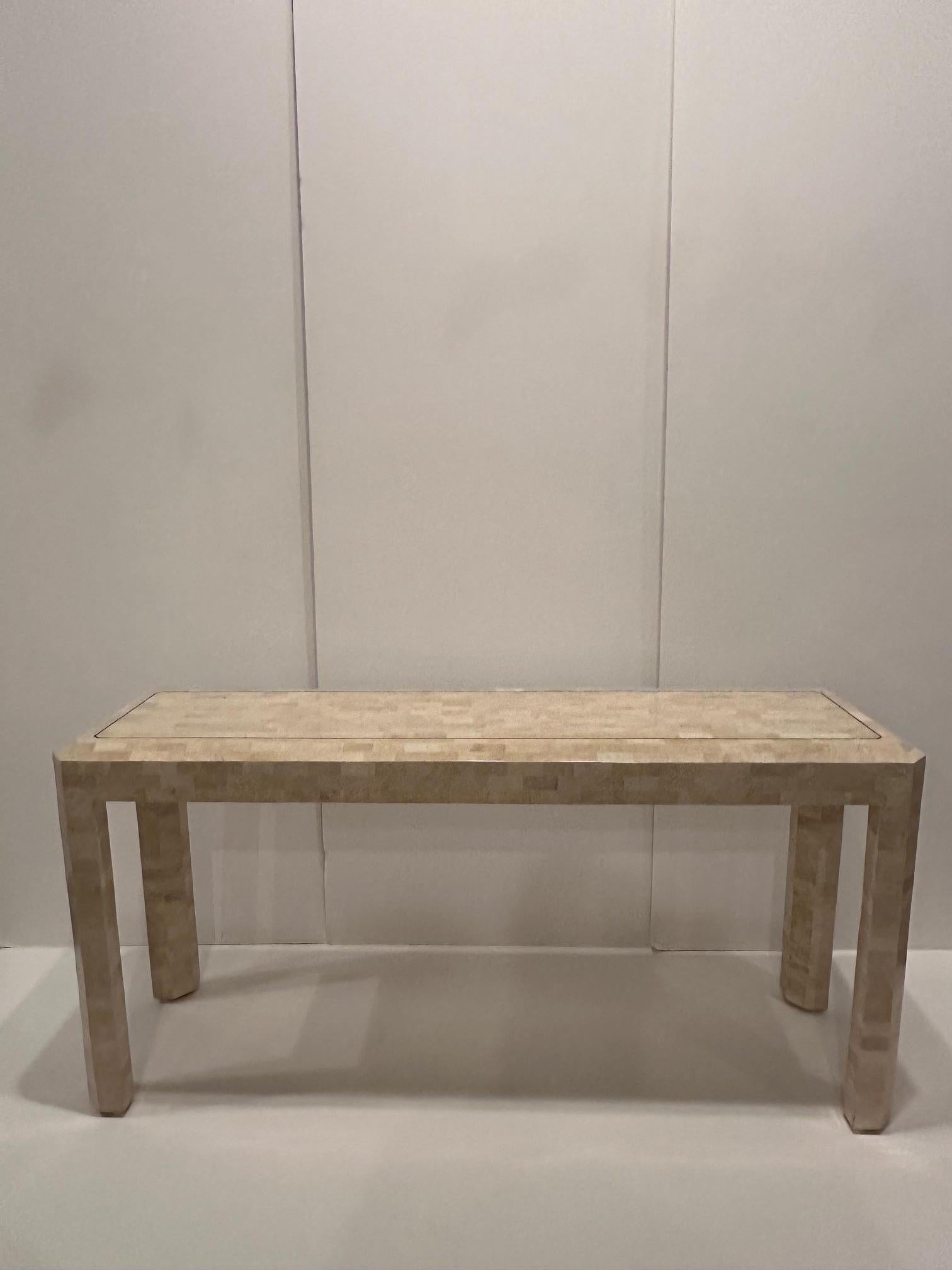Tessellated Stone and Inlaid Brass Console For Sale 2