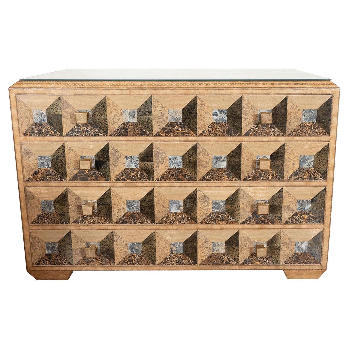 Tessellated stone and leather chest For Sale