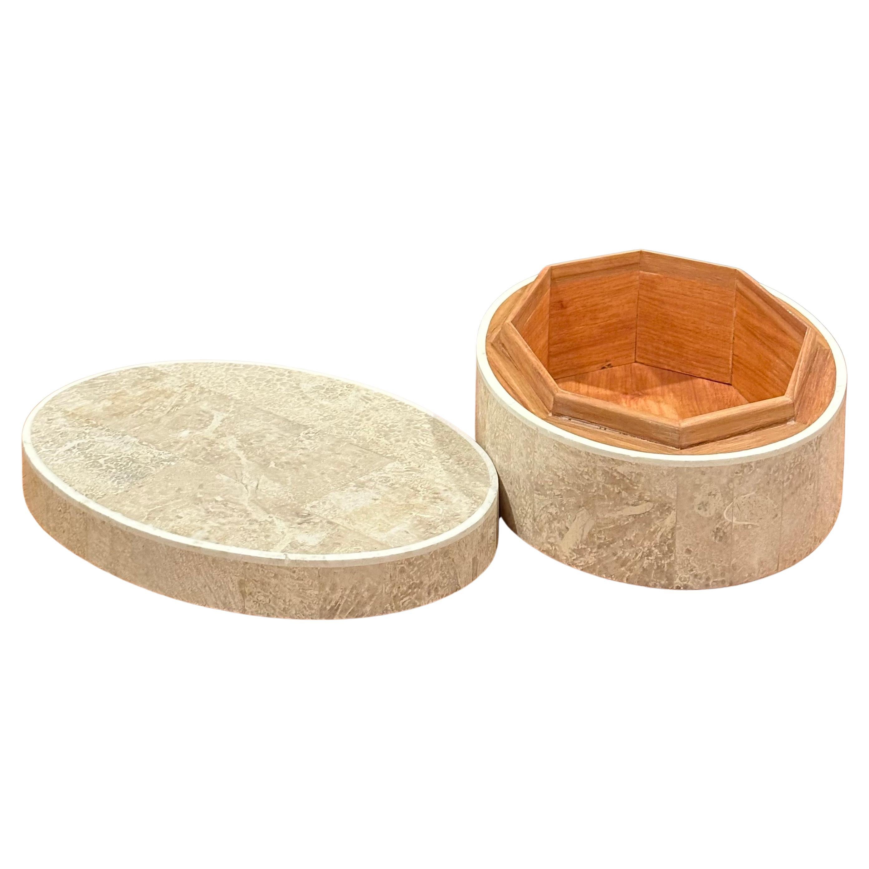 Organic Modern Tessellated Stone and Wood Veneer Trinket Box  For Sale