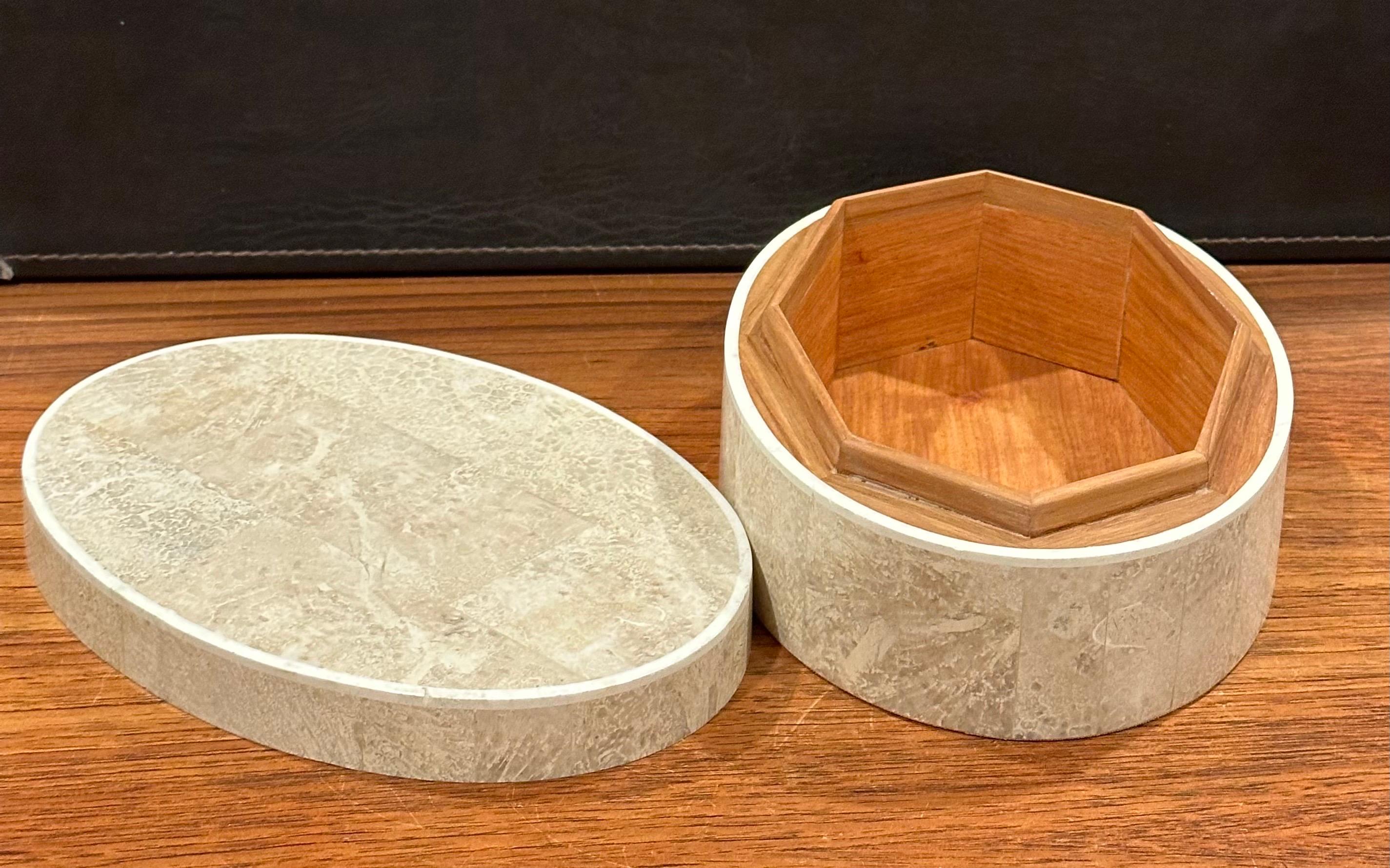 North American Tessellated Stone and Wood Veneer Trinket Box  For Sale