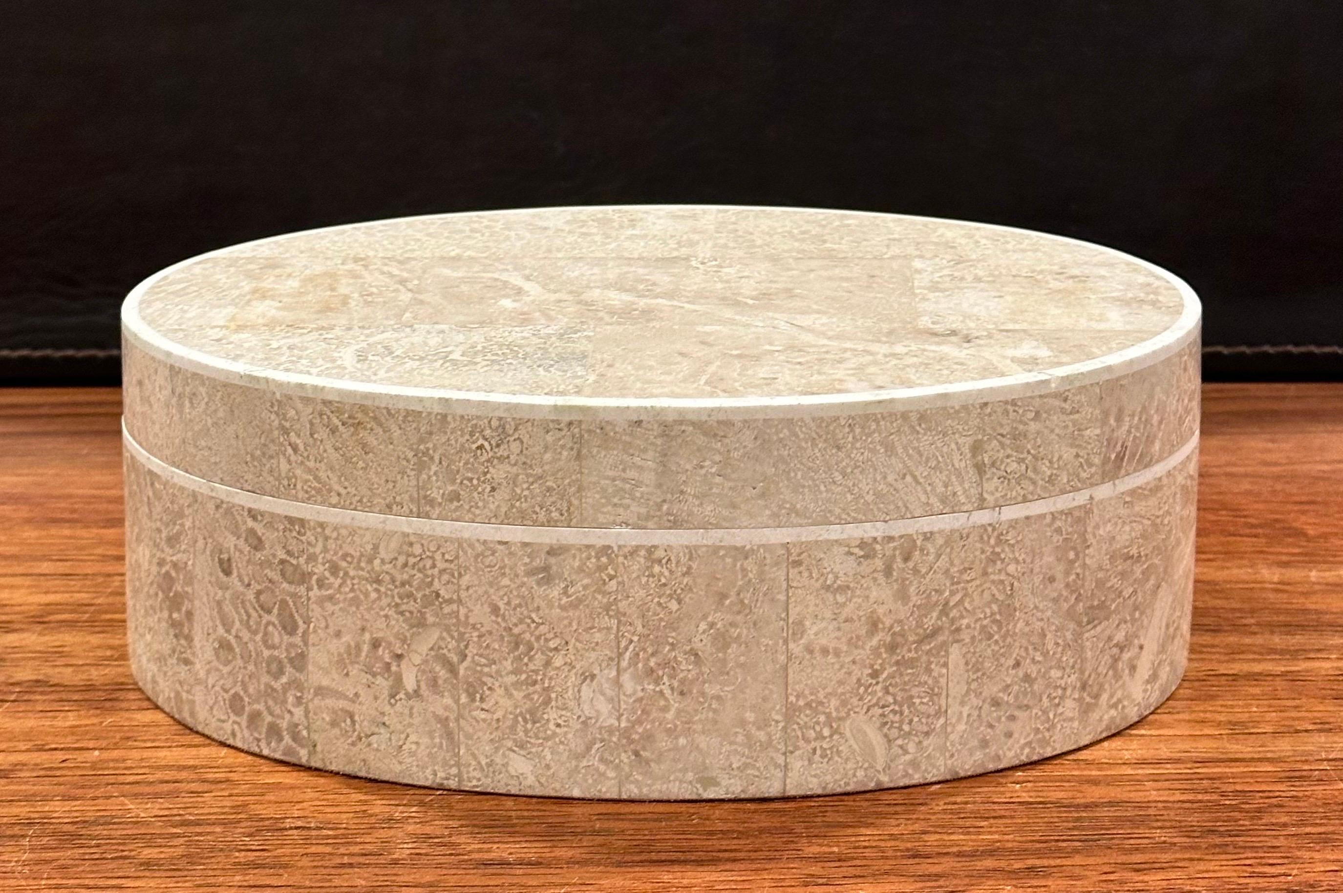 Tessellated Stone and Wood Veneer Trinket Box  In Good Condition For Sale In San Diego, CA