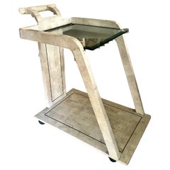 Tessellated Stone Bar or Tea Cart with Brass Trim in the style Maitland Smith