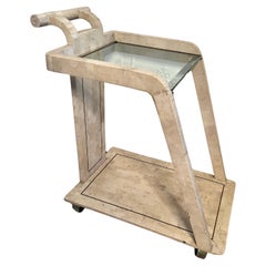 Tessellated Stone Bar or Tea Cart with Brass Trim in the style Maitland Smith