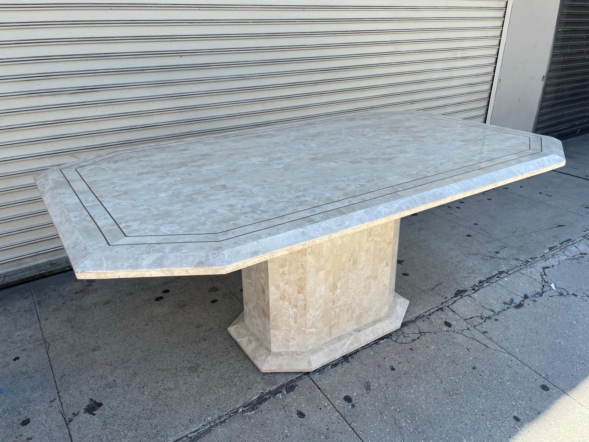 Mid-Century Modern Tessellated Stone & Brass Dining Table by Maitland Smith For Sale