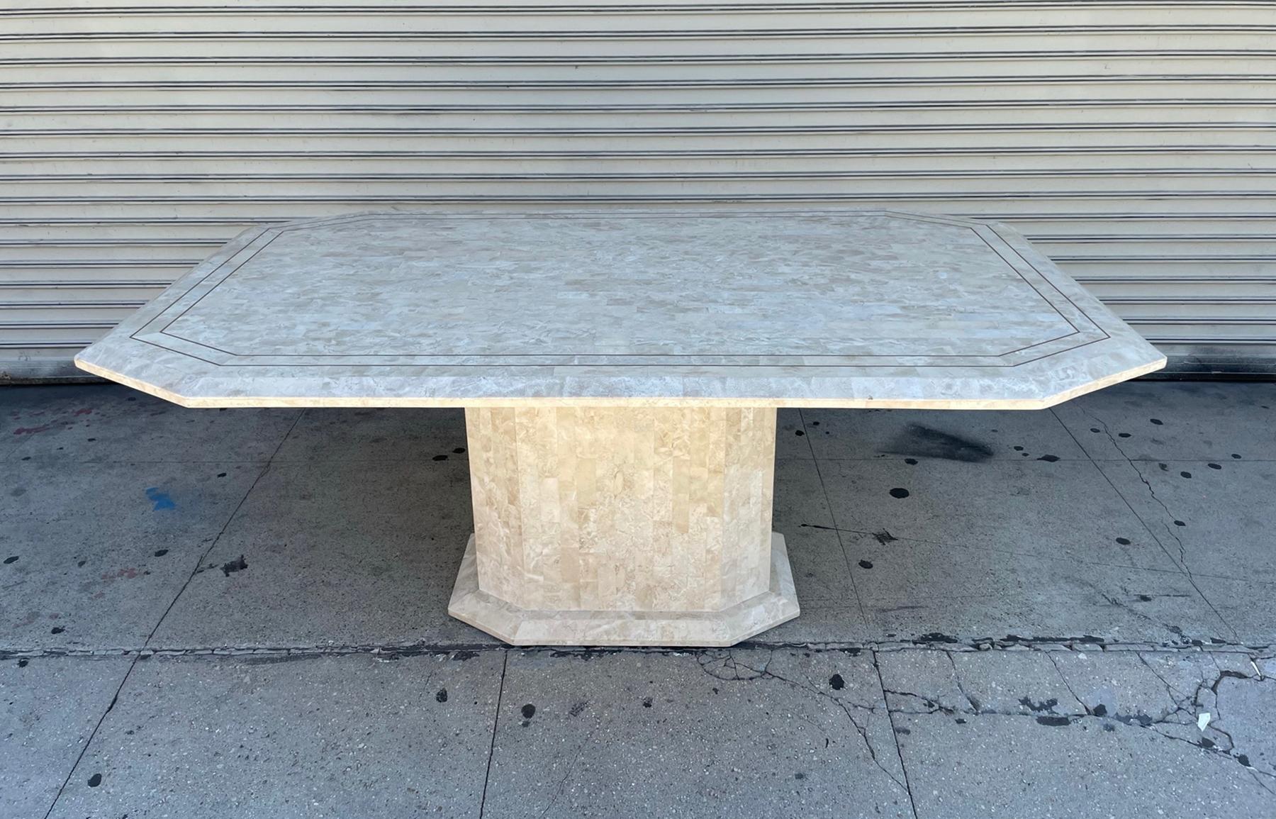 Late 20th Century Tessellated Stone & Brass Dining Table by Maitland Smith For Sale