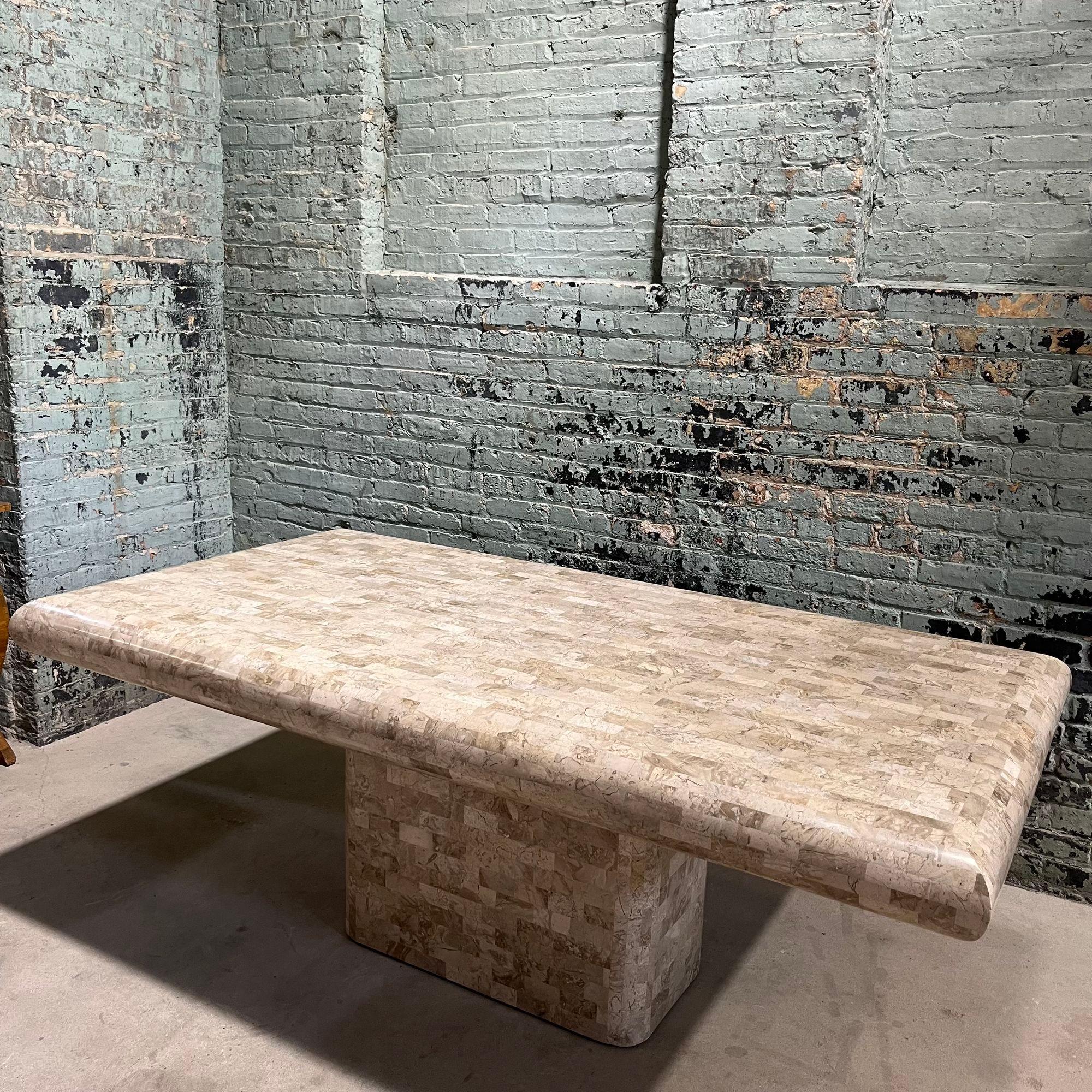 Post-Modern Tessellated Stone Bullnose Edge Pedestal Dining Table by Maitland Smith, 1980 For Sale