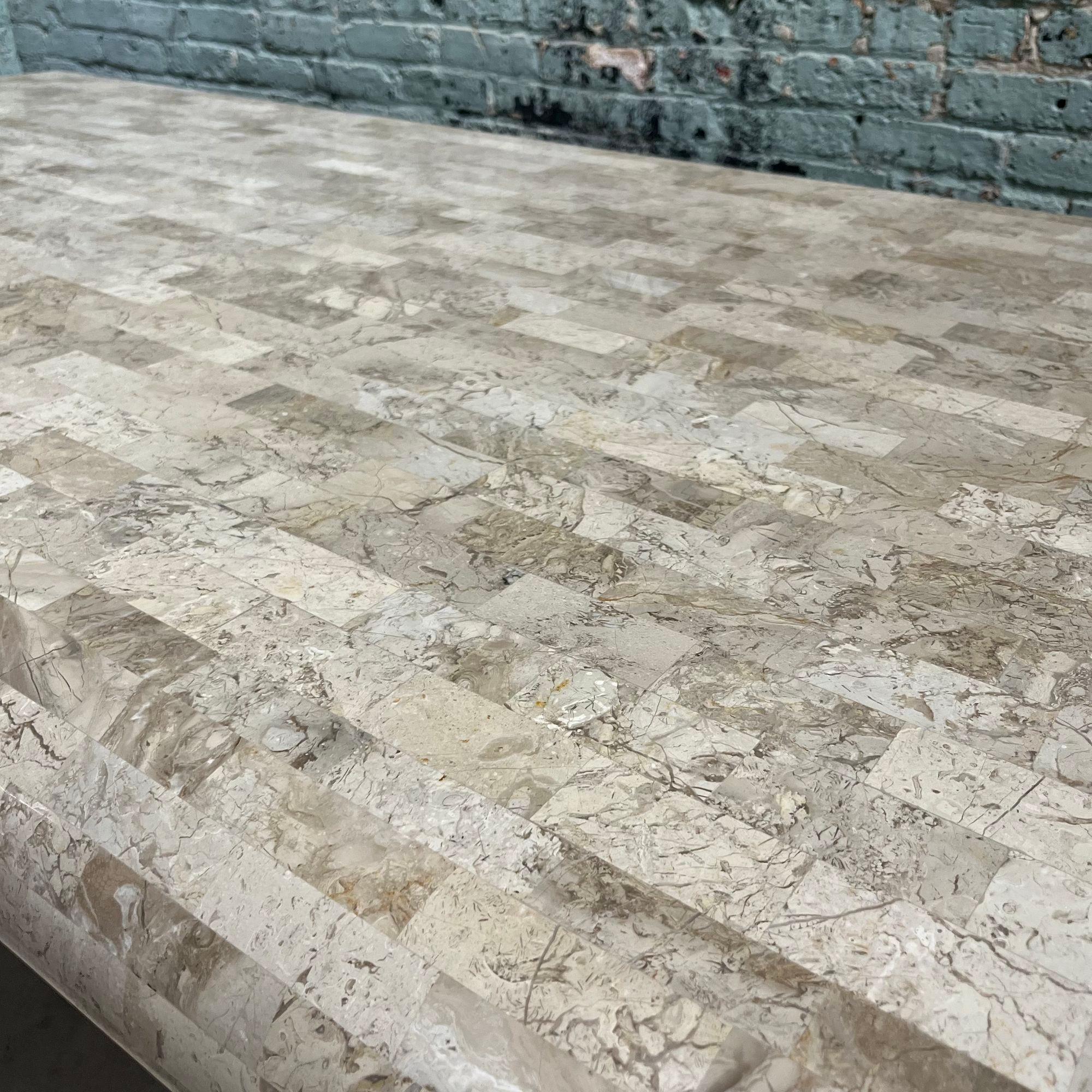 American Tessellated Stone Bullnose Edge Pedestal Dining Table by Maitland Smith, 1980 For Sale