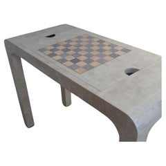 Tessellated Stone Console Game Table Checkers Chess Backgammon, 1970's