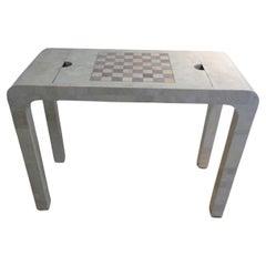 Console de jeu carreaux échecs backgammon en pierre tessellée, années 1970