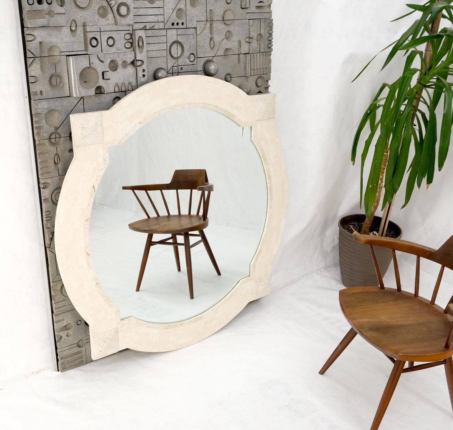 Tessellated Stone Circle Over Square Frame Shape Large Wall Mirror In Excellent Condition For Sale In Rockaway, NJ