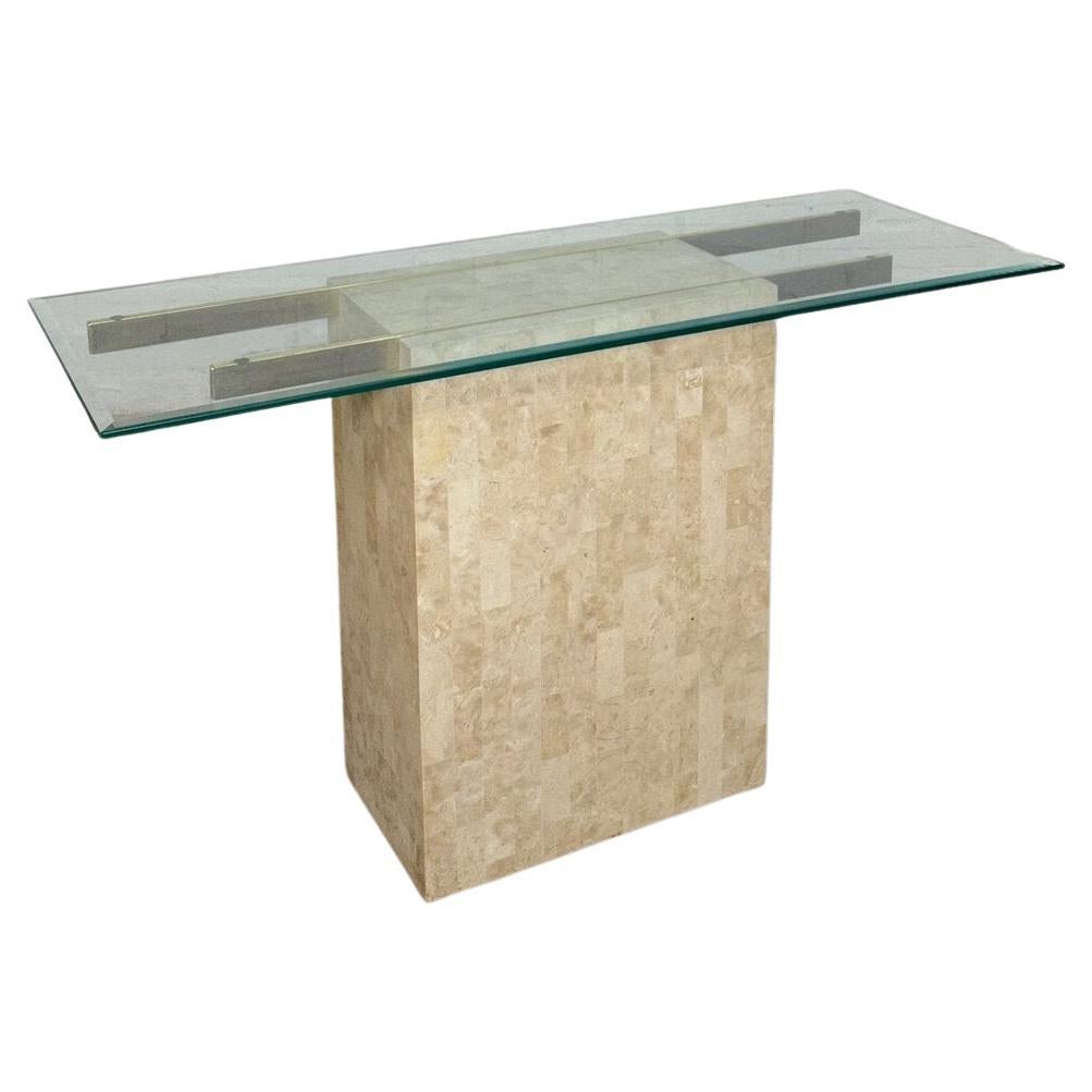 Tessellated Stone Console Table with Brass Cross Bars
