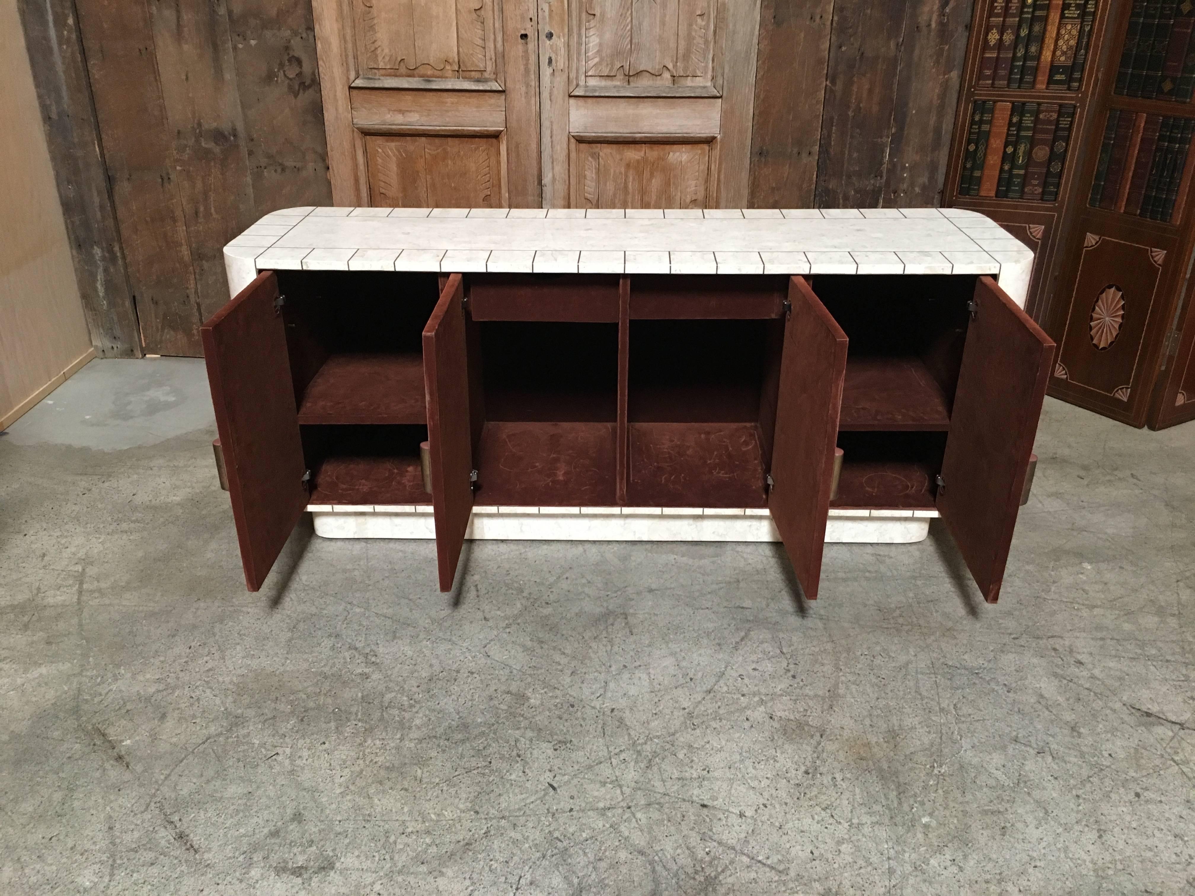 Brass Tessellated Stone Credenza