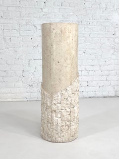 Tessellated Stone Cylindrical Shaped Pedestal Column Table