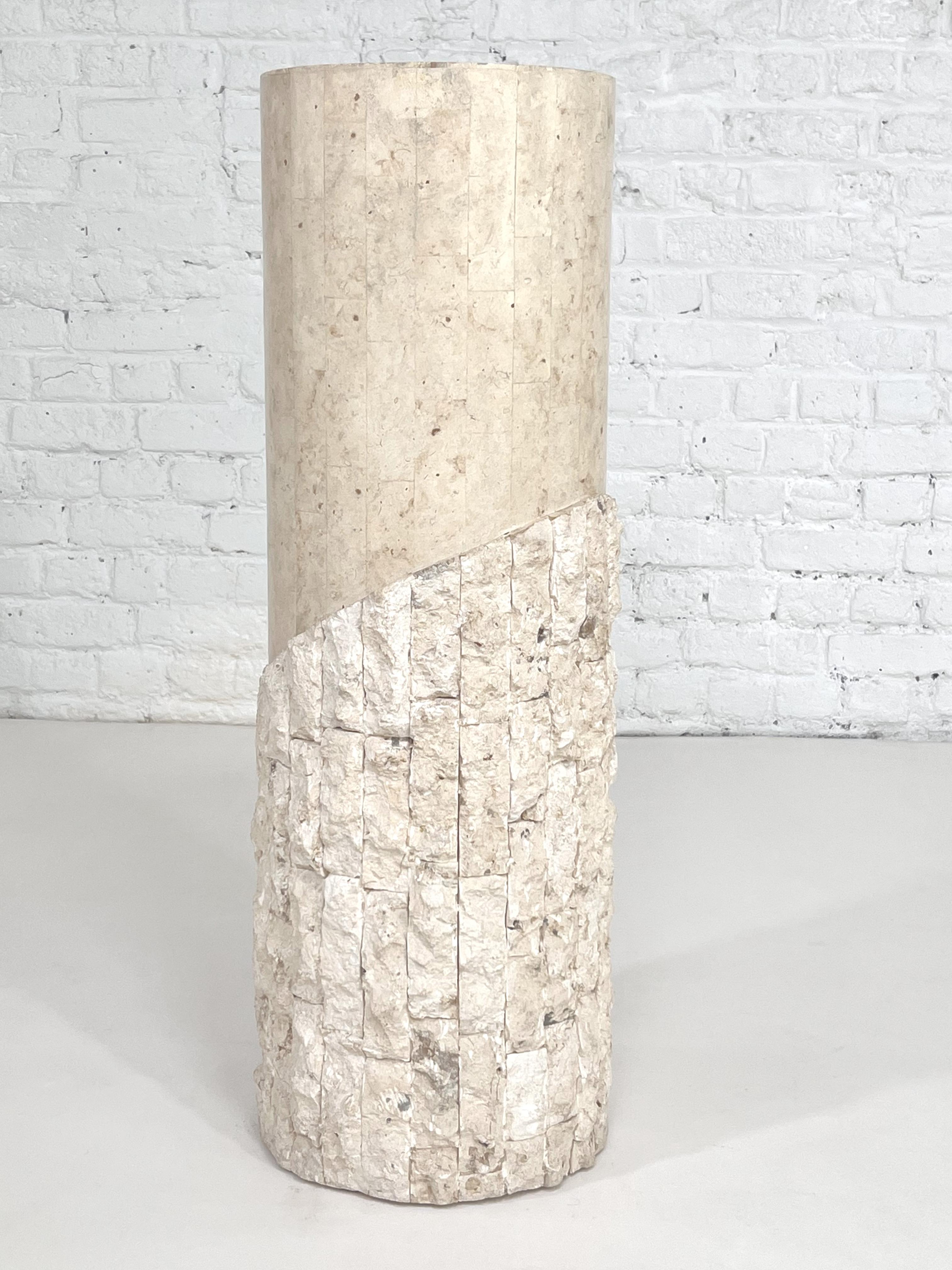 Hollywood Regency Tessellated Stone Cylindrical Shaped Pedestal Column Table For Sale